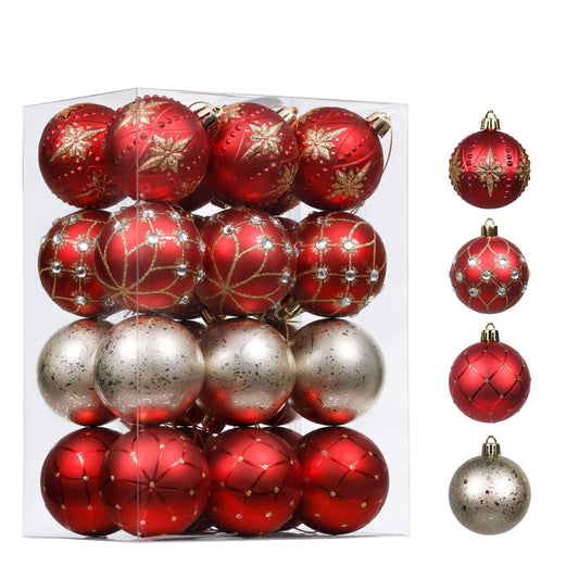 Valery Madelyn Ornaments for Christmas Trees, 24ct Red and Gold Shatterproof Christmas Tree Decorations, 2.36 Inches Luxury Hanging Ball Ornaments Bulk for Xmas Holiday Decor