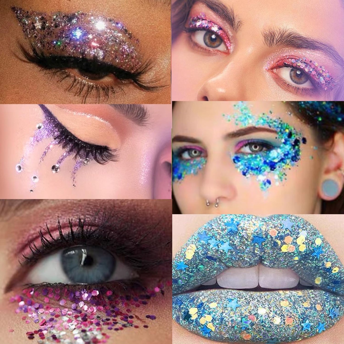 8PCS Face Glitter Gel, Holographic Body Glitter Gel for Hair, Body, Face, Lip, Eyeshadow, Glitter Face Paint, Chunky Glitter for Makeup, Sparkling Glitter Makeup for Concerts Music Festival Rave