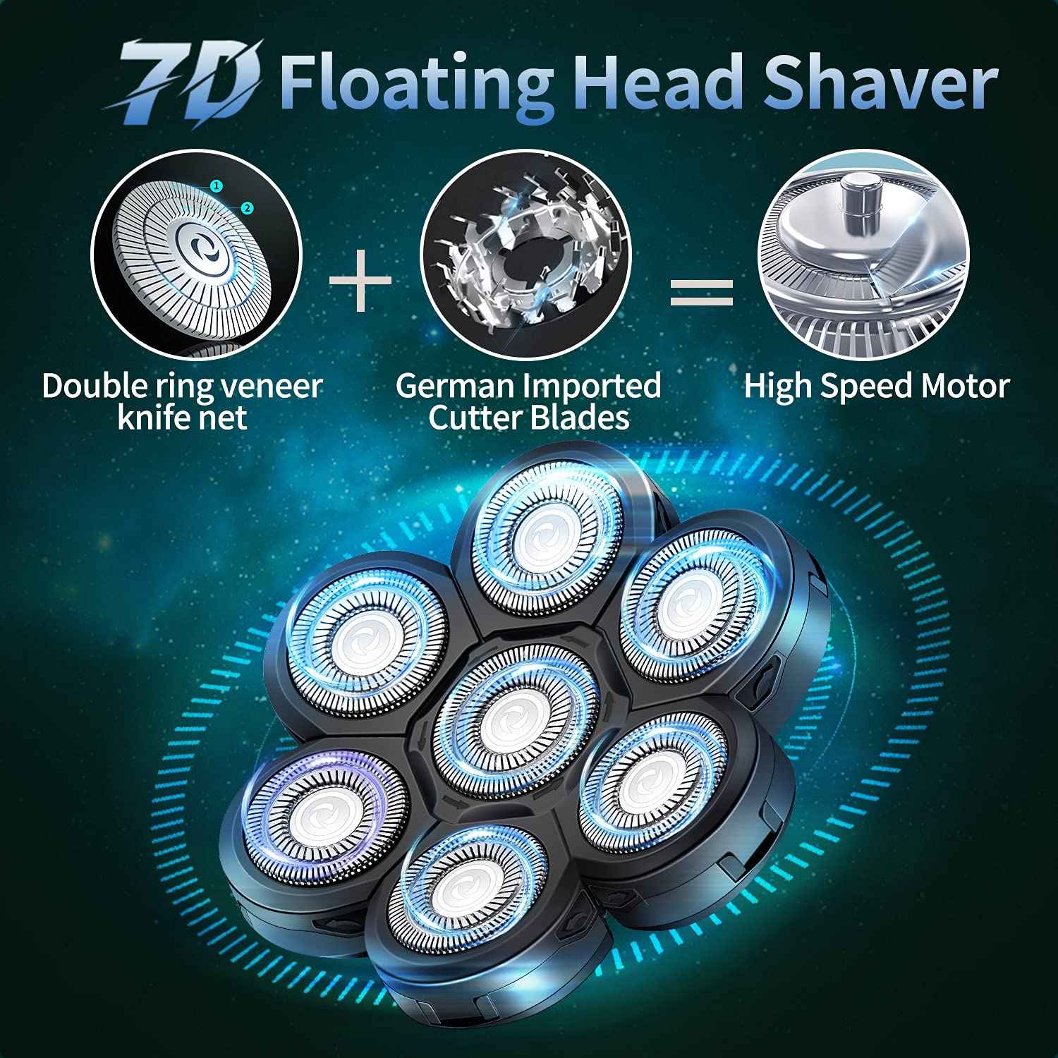 Roziapro Upgrade 7D Freedom Head Shaver Replacement Blades Electric Shaver Replacement Head Shavers for Bald Men Replaceable Head Waterproof Blades for Men 5 in 1 Bald Head Replacement Blades (Gray)