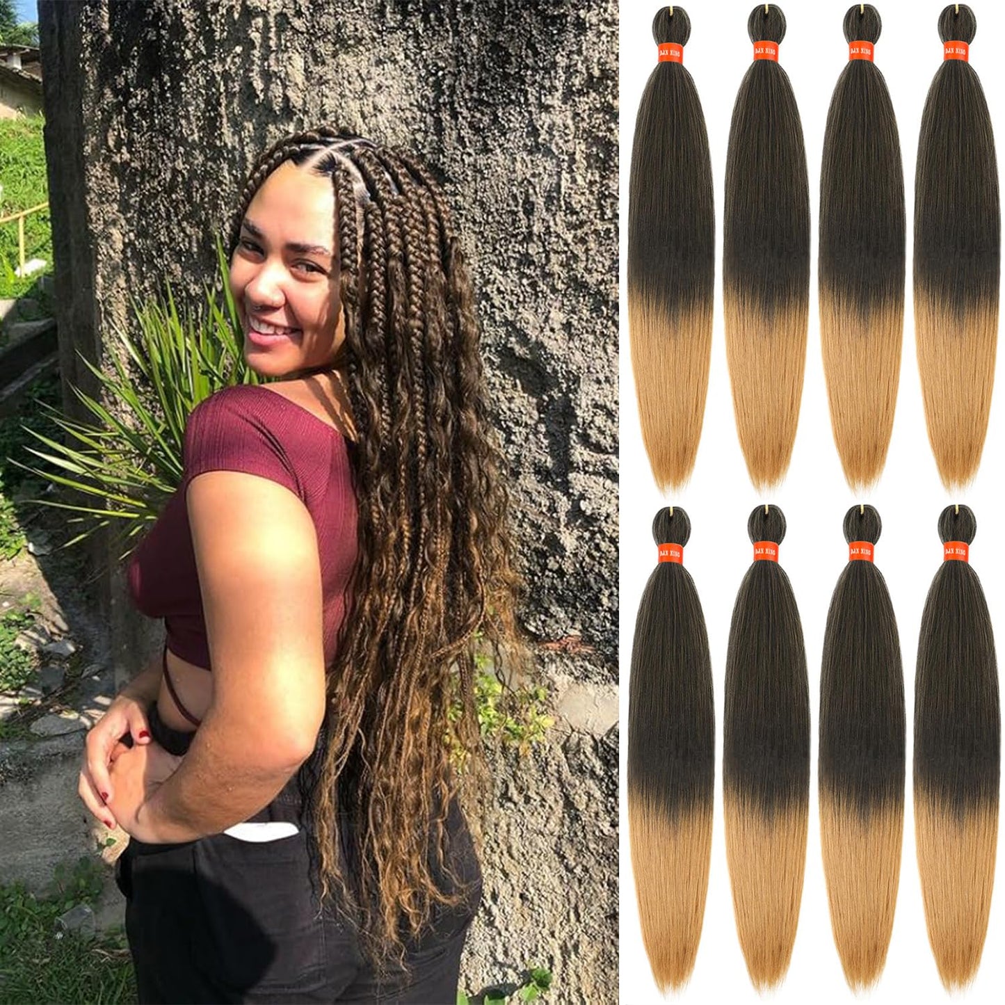 Pre-stretched Braiding Hair,Silky Braid Hair Extensions, Itch Free Crochet Twist Hair Braids, Yaki Texture Original Braiding Hair Pre Stretched(30 Inch,Pack of 8, 1b/27)