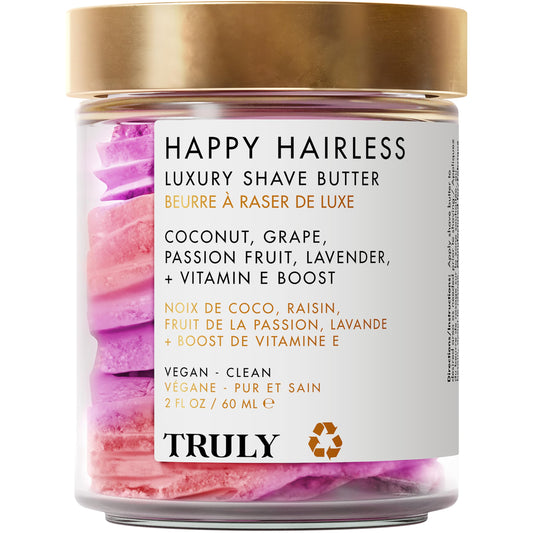 Truly Beauty Happy Hairless Shave Butter - Natural Shaving Cream for Women, Coconut Oil and More for Smooth, Nourished Skin - 2 Fl Oz