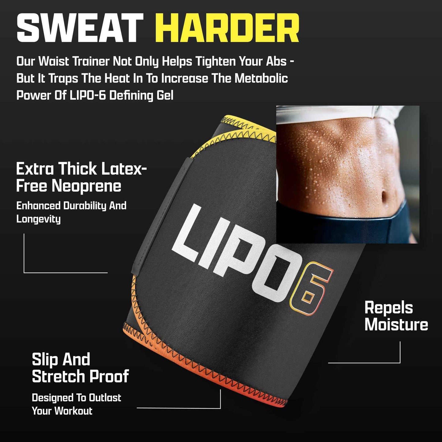 Nutrex Research Lipo6 Defining Gel with Waist Trimmer – Sweat Enhancing Cream for Women & Men with Sweat Belt Bundle