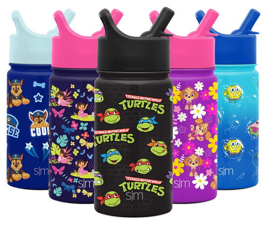 Simple Modern Teenage Mutant Ninja Turtles Kids Water Bottle with Straw Insulated Stainless Steel Toddler Cup for Boys, School | Summit Collection | 14oz, TMNT Turtles Unite