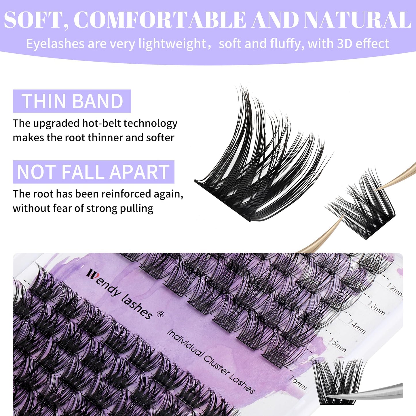 Lash Clusters Individual Lashes D Curl Cluster Eyelash Extensions Wide-stem Eyelashes Cluster 12-16mm Thin Band Cluster Lashes Soft and Wispy Clusters Matte Black (Grace/Charming-0.07D, 12-16mm Mixed)