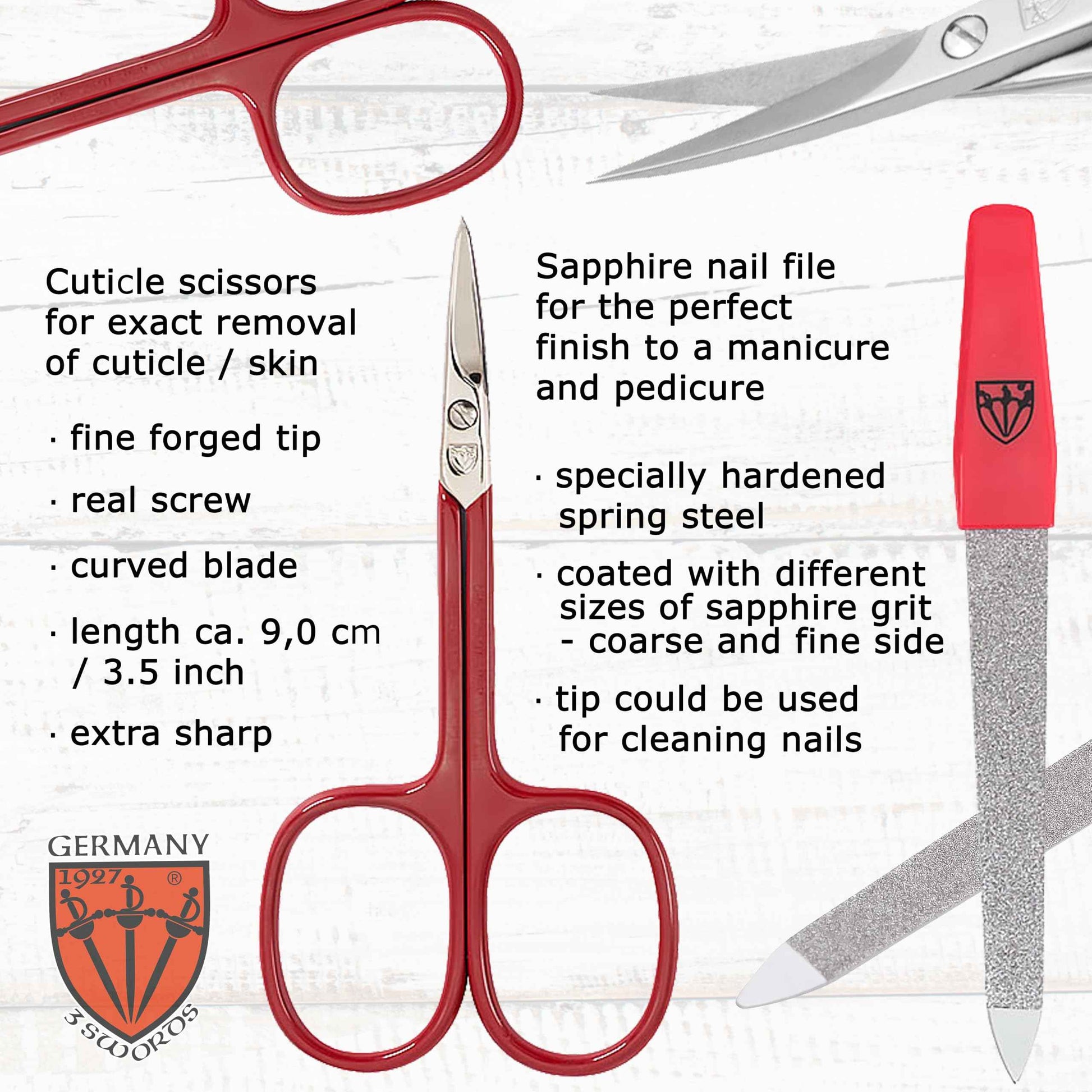 3 Swords Germany - brand quality 5 piece manicure pedicure grooming kit set for professional finger & toe nail care tweezers file clipper fashion leather case in gift box, Made by 3 Swords (17719)