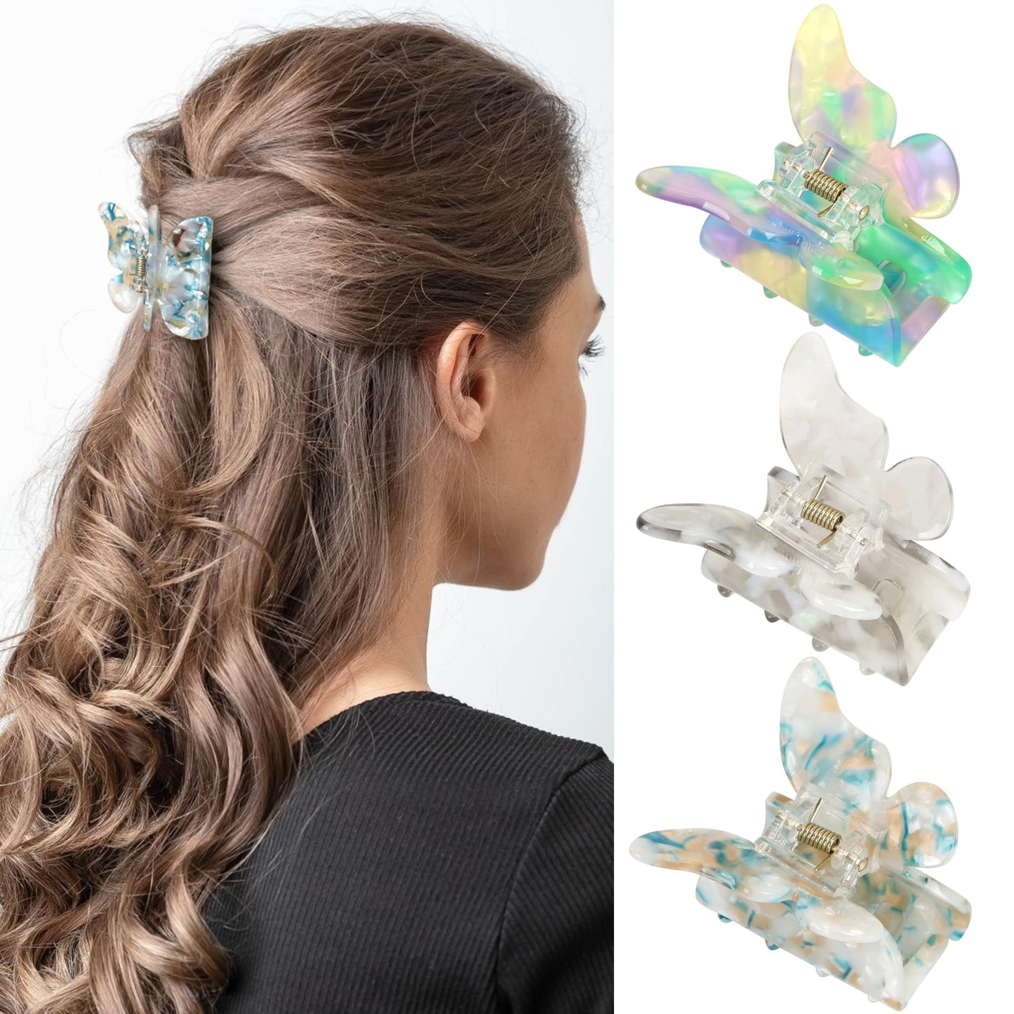 Butterfly Hair Clips Hair Claw Butterfly Tortoise Shell Jaw Clips 2.3 inch Beautiful Hair Accessories for Girls and Women,3 pack