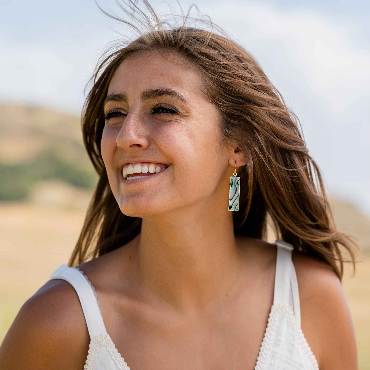 AYANA Healing Crystal Earrings for Women - Handmade Drop Earrings with Ethically Sourced Authentic Gemstones | Birthstone Jewelry for Women Trendy (Abalone)