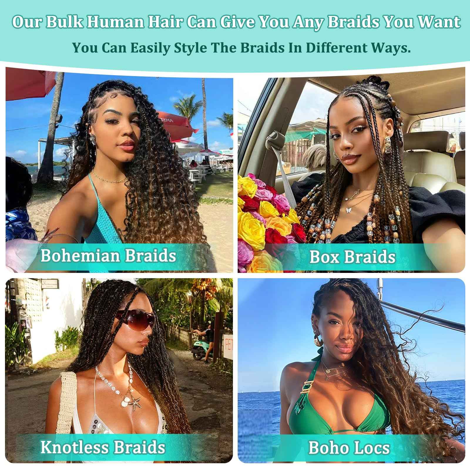 Human Braiding Hair for Boho Braids 18 Inch 120g Deep Wave Bulk Boho Human Hair for Braiding Curly Knotless Bohemian Braids 12A 100% Brazilian Virgin No Weft Extensions 3 Bundles/Pack Natural Black 1B