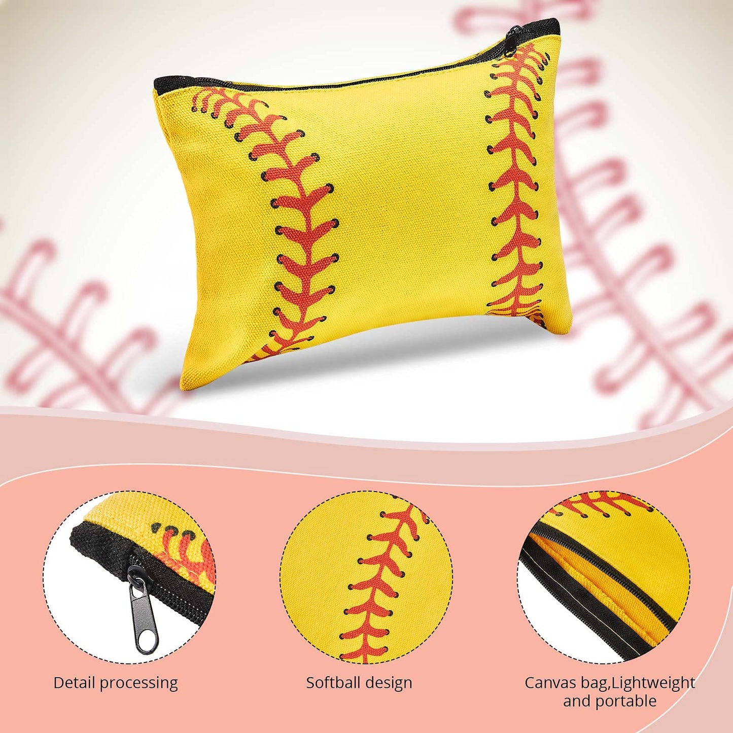 Frienda 12 Pcs Softball Makeup Bag Sport Cosmetic Bags Canvas Softball Pouch Bags Portable Makeup Pouch Bag Travel Makeup Organizer for Women Men Team Player Travel (Softball Style)