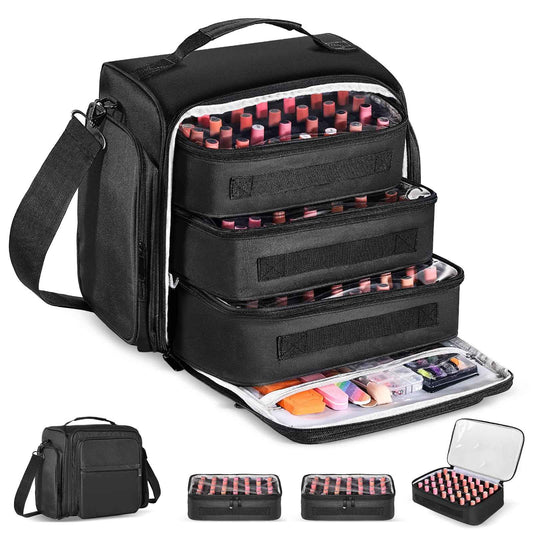 ZWRTU Extra Large Nail Polish Organizer Case Holds 105 Bottles with 3 Removable Pouches for Manicure Tools, Supplies, Nail Lamp, Gift for Girls