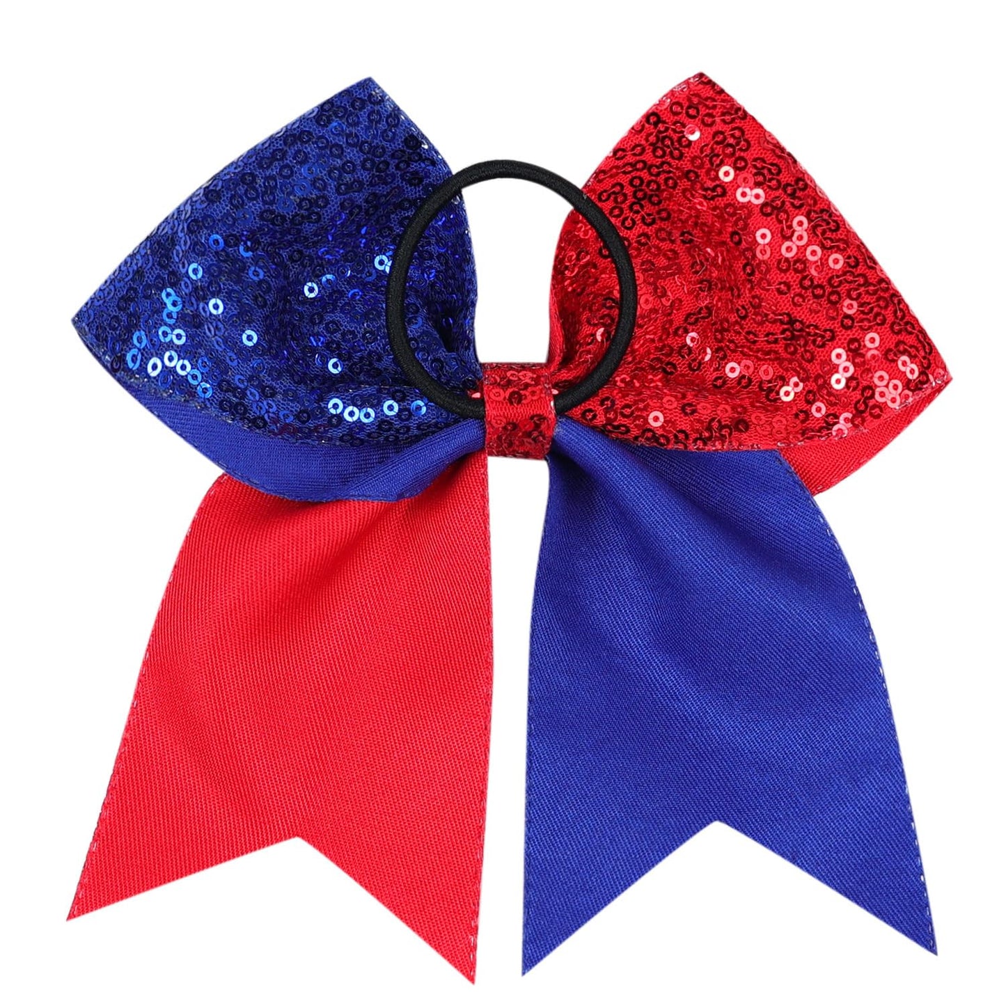 JustMyDress Girls Cheer Bow Ponytail Holder Big Hair Bow Tie with Glitter Sequins Bowknot JB80 (B3-Blue Red)