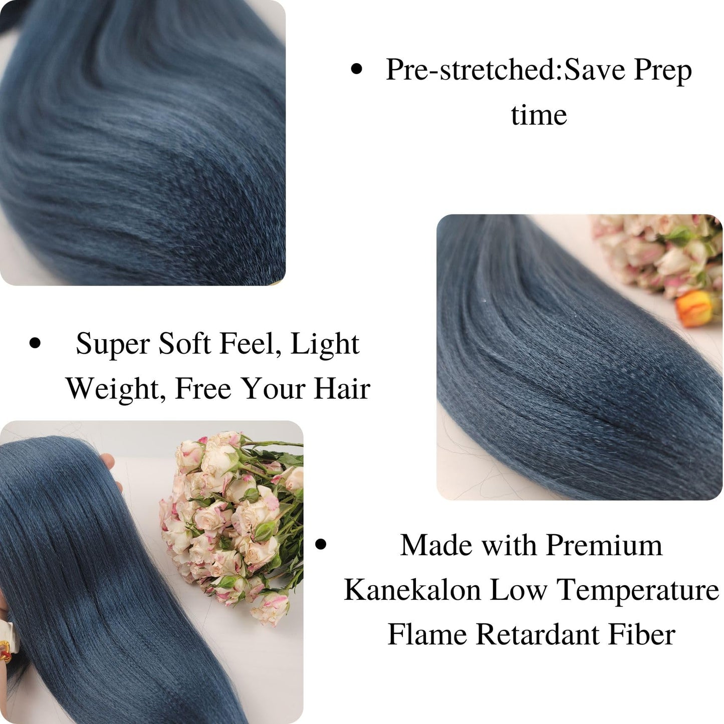 Navy Blue Braiding Hair Pre stretched Kanekalon Knotless Braiding Hair for Braids（Packs of 3,26",10 OZ）