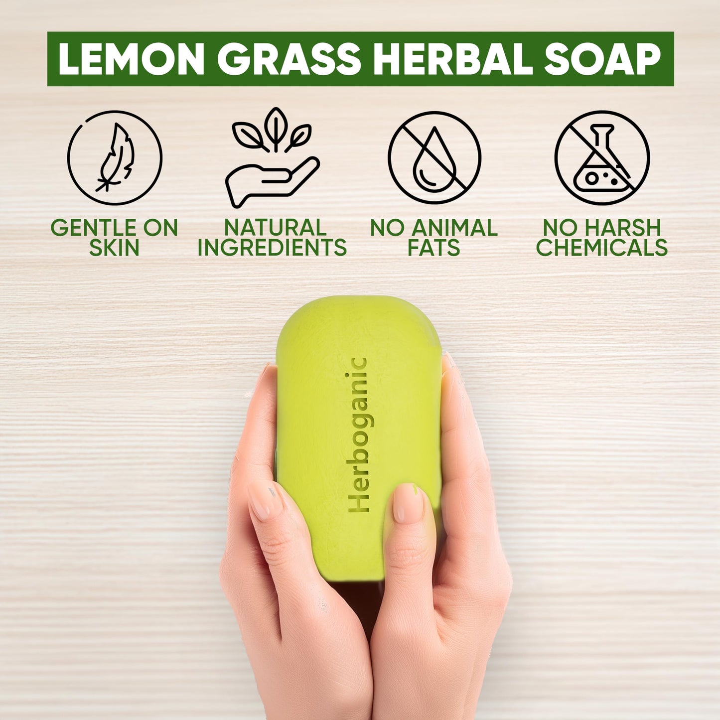 HERBOGANIC Lemongrass Herbal Soap | For Skin Moisturizing | Soft and Smooth Skin | Equally Effective for Men and Women | 5 Oz (Pack of 1)