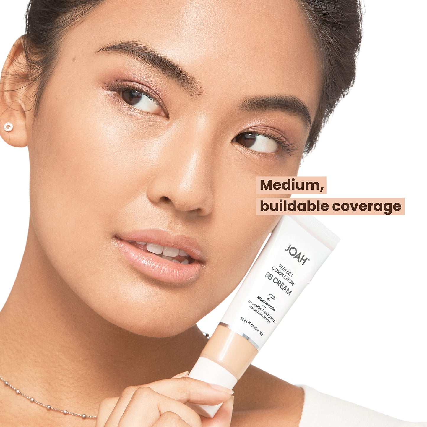 JOAH Beauty Perfect Complexion BB Cream with Hyaluronic Acid and Niaciminade, Korean Makeup with Medium Buildable Coverage, Evens Skin Tone, Lightweight, Semi Matte Finish, Light with Warm Undertones