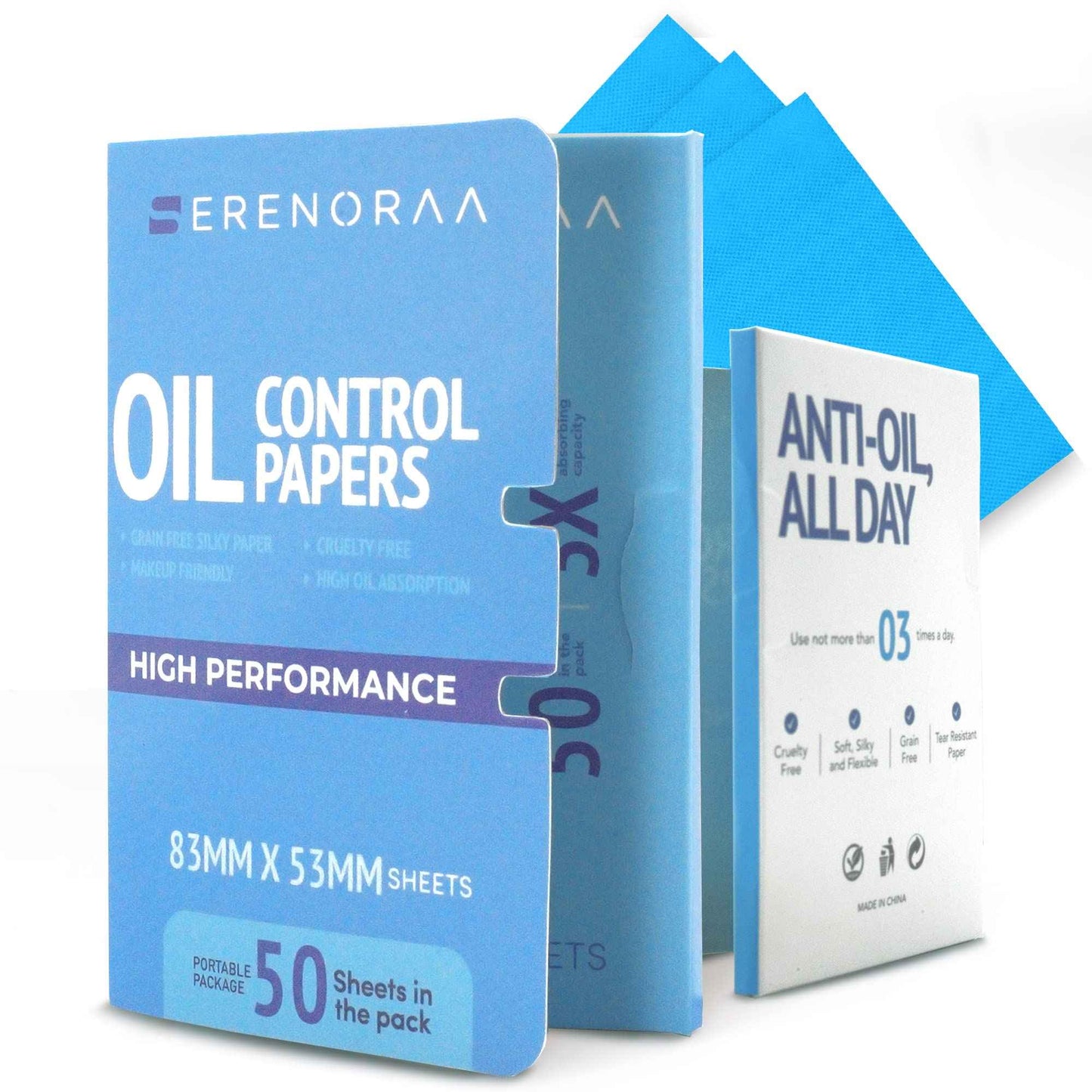 Blue Oil Wipes - Portable Face Blotting Sheets - Japanese High Performance Technology - Grain Free Softer Oil Pads - 50 Sheets