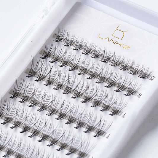 LANKIZ Individual Lashes Natural Cluster Lashes 10 Roots C Curl 0.1mm Thickness 8-14mm Mix Faux Mink DIY Individual Eyelashes