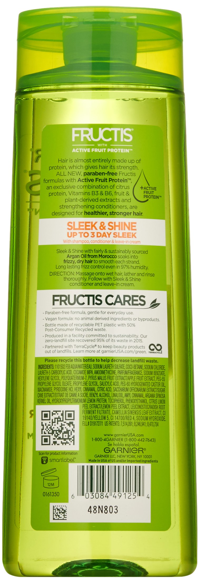 Garnier Fructis Sleek & Shine Shampoo, Frizzy, Dry, Unmanageable Hair, 12.5 fl. oz.