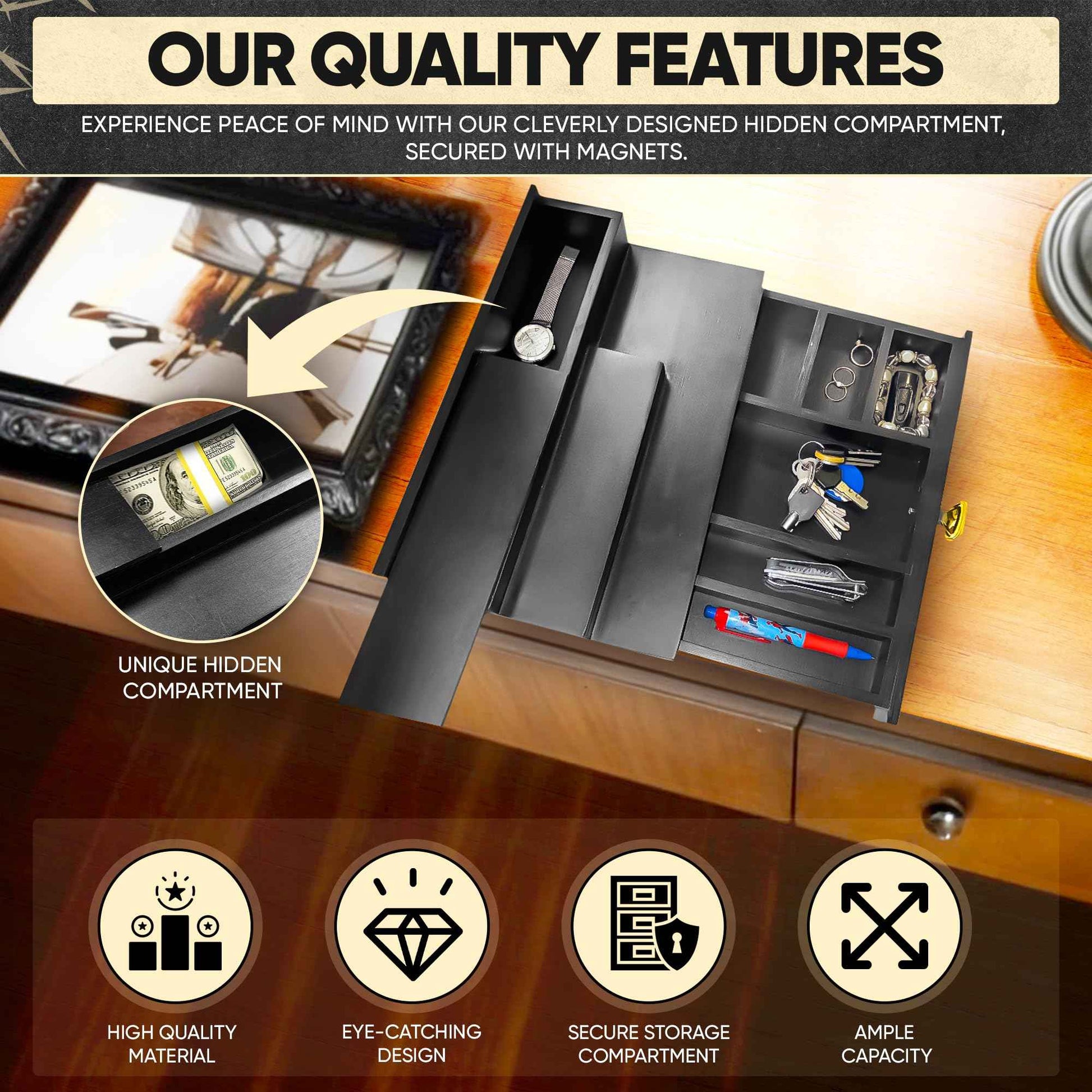 Wooden Cologne Organizer for Men – 3-Tier Cologne Shelf for Perfume Display with Hidden Compartment, Perfume Tray & Rack for Dresser, Stylish Stand for Bathroom, Great Gift for Men