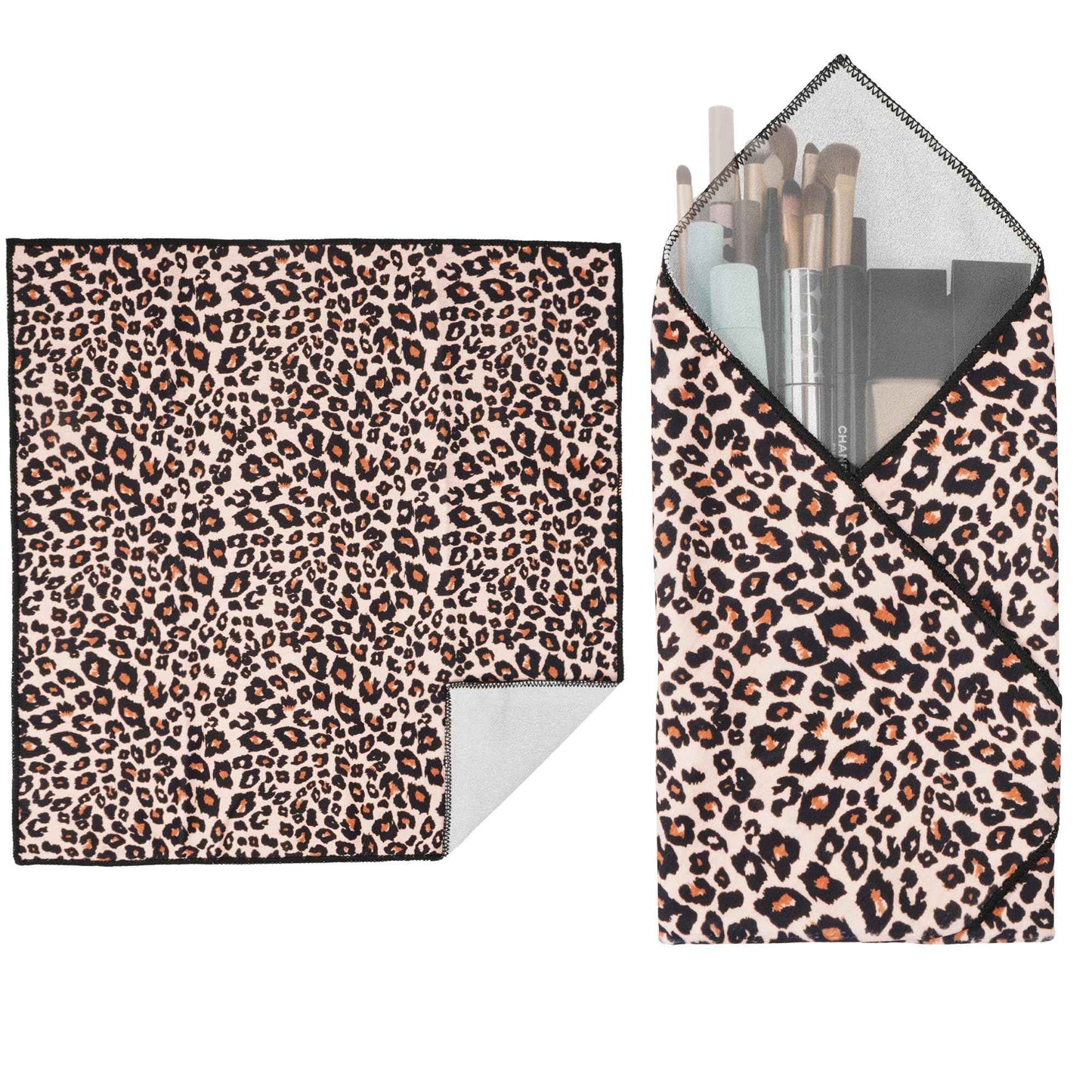 Walking Way Self-Adhesive Magic Cloth Makeup Bag, Portable Pocket Lazy Makeup Pouch, Camera Lens Wrap, Stylish Organizer for Beauty Essentials, Travel, Gifts & Daily Use（leopard, 13.78inch）