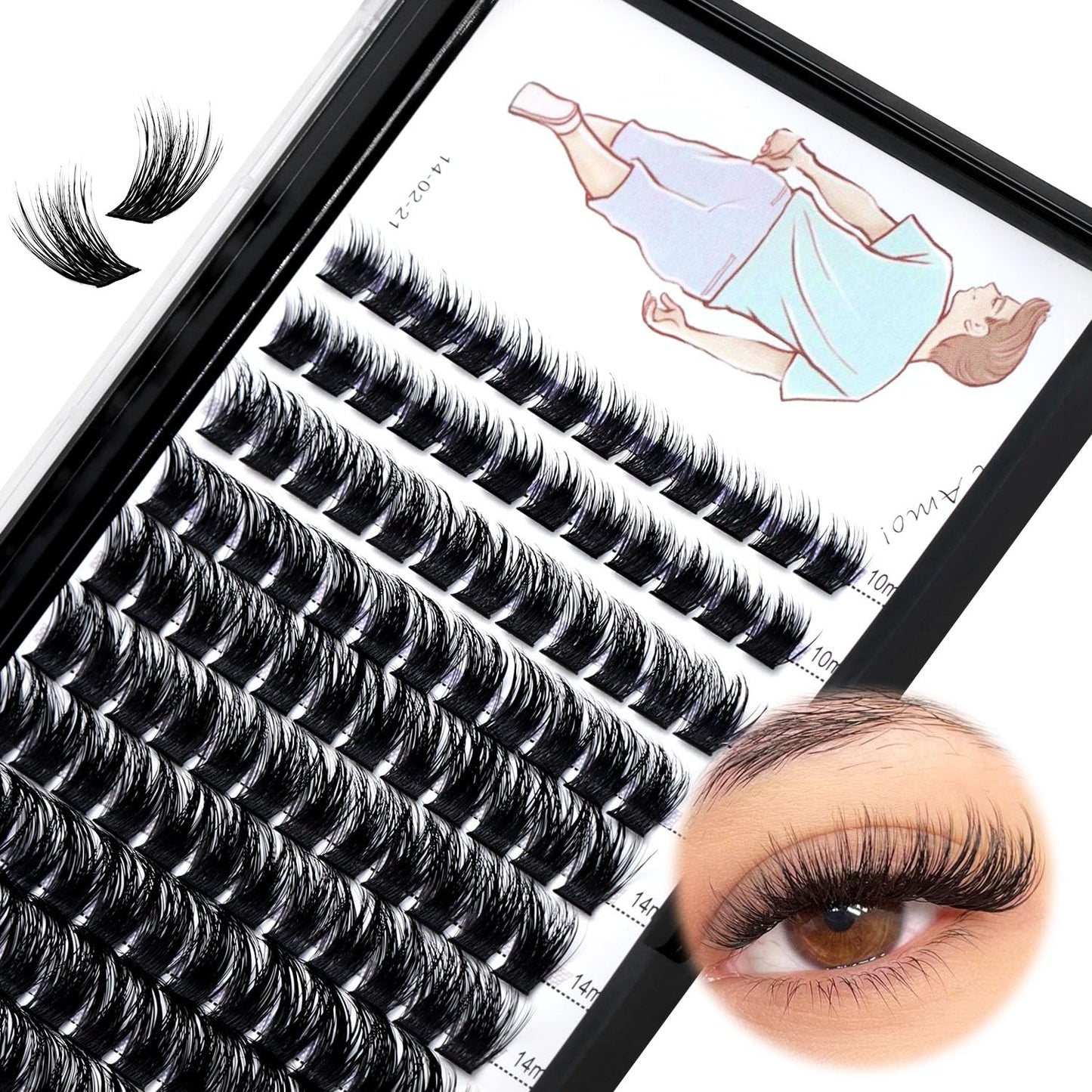 Dedila Large Tray-Grafted mixed 10-12-14-16mm Wide Stem Individual False Eyelashes120 Clusters D Curl Volume Eye Lashes Extensions +2 in 1 Bond&Seal+ 1pcs Tweezer (Lash Kit-mixed10-12-14-16mm)