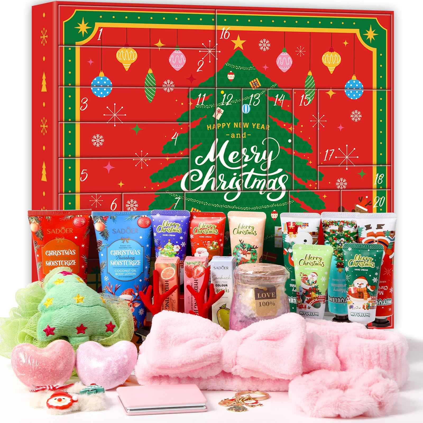 Skincare Advent Calendar 2025 for Women 24 Day of Beauty Countdown Calendar 2025 Beauty Advent Calendar with Bath Salt Hand Cream Body Lotion Spa Gift Set Body Care Holiday Christmas Gift Adult Teen
