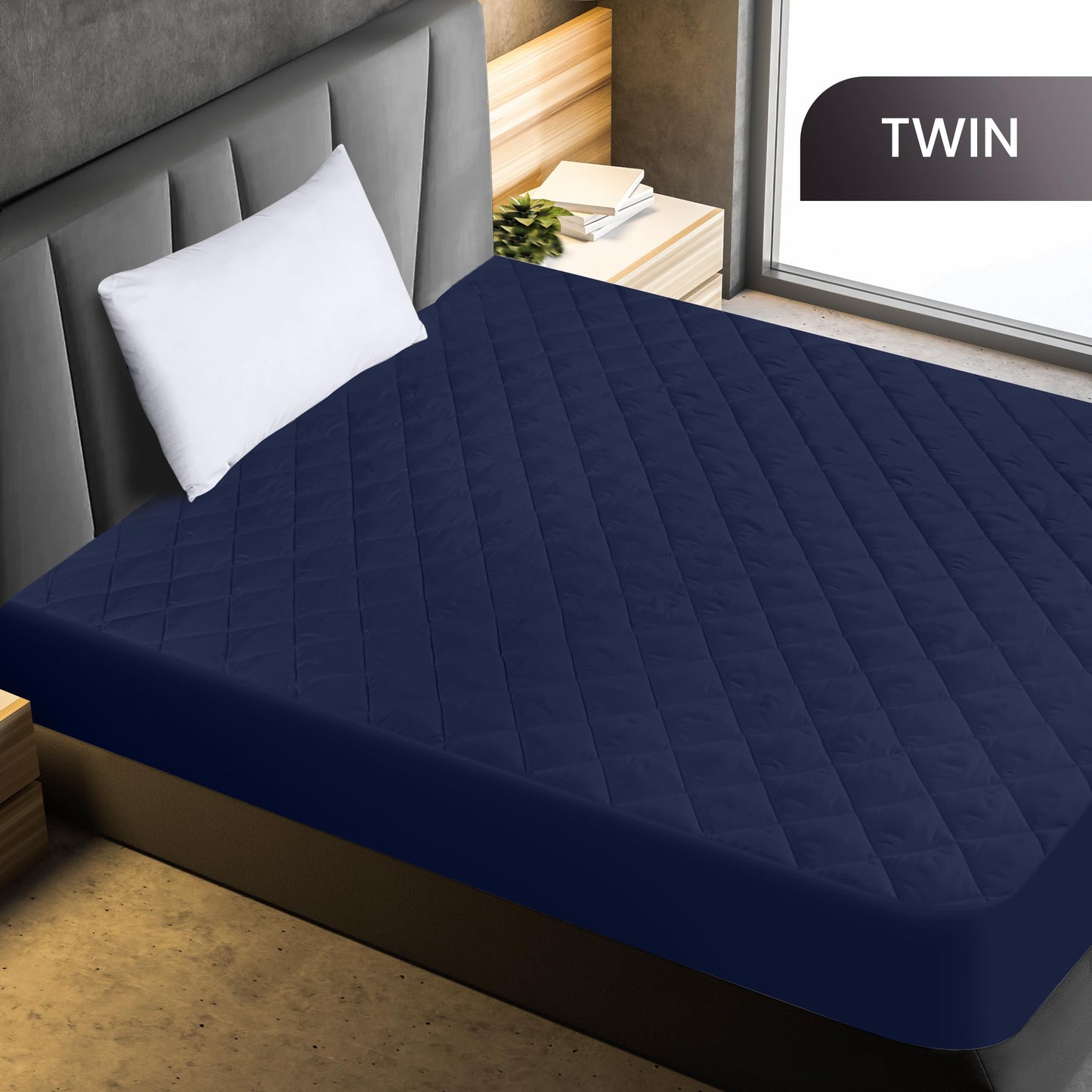 Utopia Bedding Quilted Fitted Mattress Pad (Twin, Navy) - Elastic Fitted Mattress Protector - Mattress Cover Stretches up to 16 Inches Deep - Machine Washable Mattress Topper