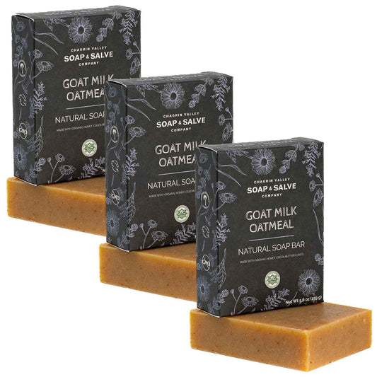 Chagrin Valley Soap & Salve Oatmeal, Honey and Fresh Goat Milk Soap Bar - For Dry Skin and Itchy Skin Relief - Organic, Cleansing Milk and Honey Unscented Bar Soap For Women and Men, Large 5.6 oz 3PK