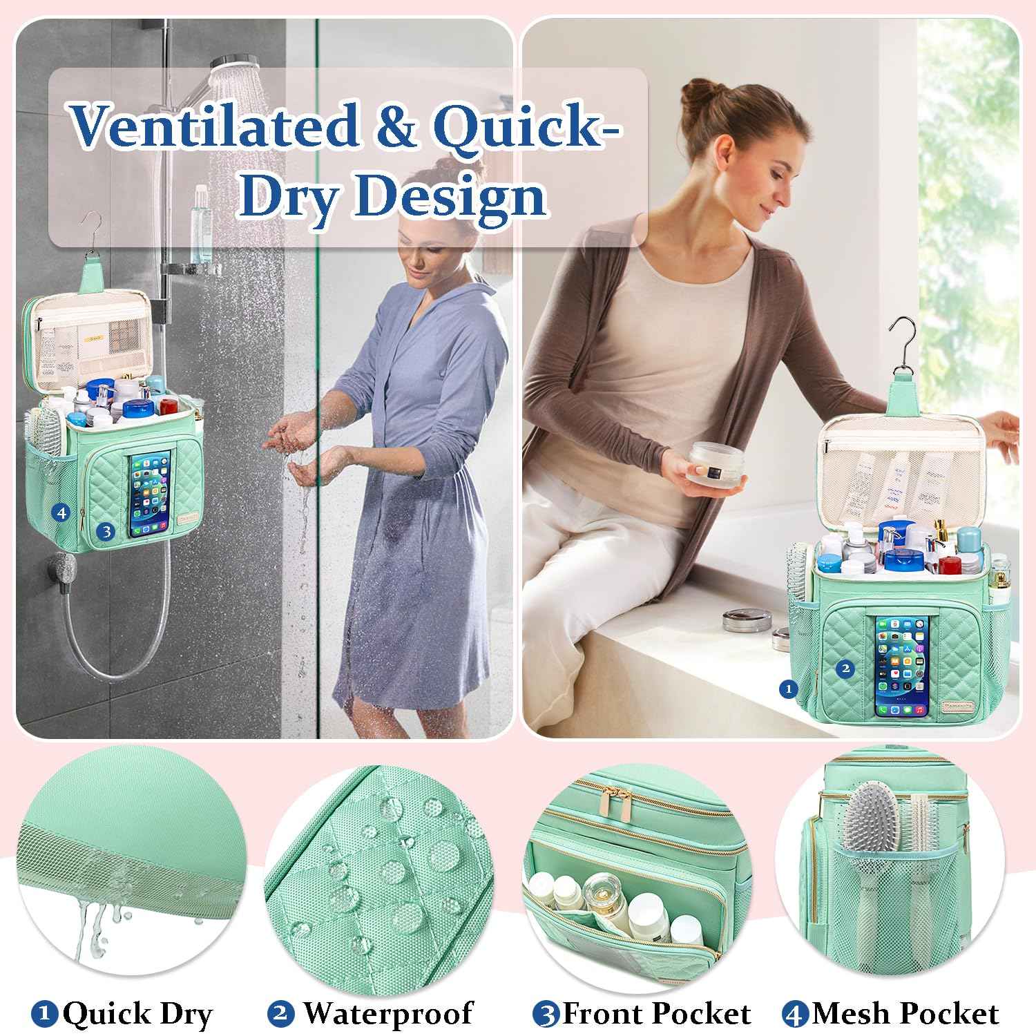 Romenrita Large Toiletry Bag for Women Men,Waterproof Portable Shower Caddy for College Dorm,Bathroom Bag, Quick Dry Shower Bag Hanging Toiletry Bags for For Full Sized Toiletries And Cosmetics