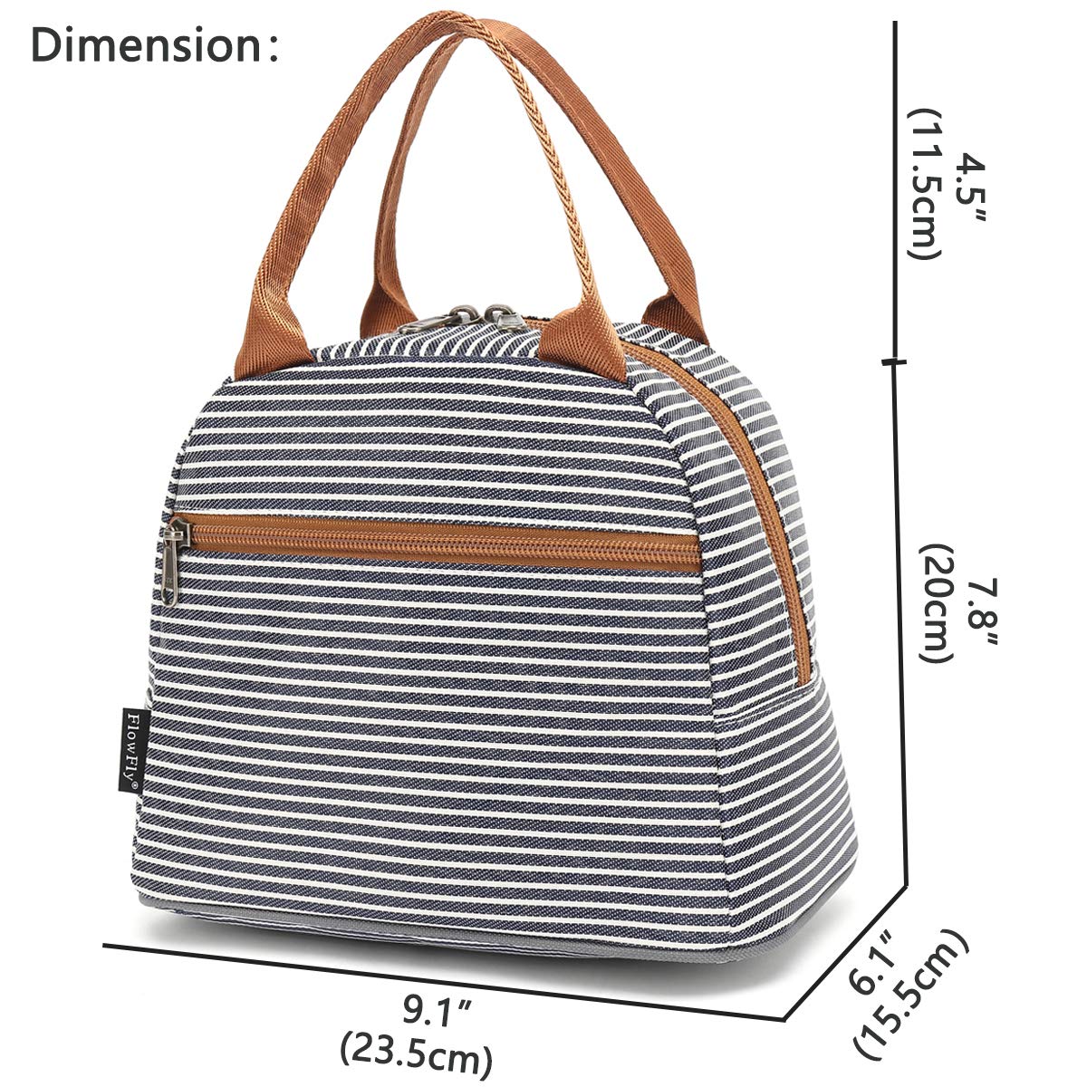 FlowFly Lunch Bag Tote Bag Lunch Organizer Lunch Holder Insulated Lunch Cooler Bag for Women/Men,White&Black Stripe