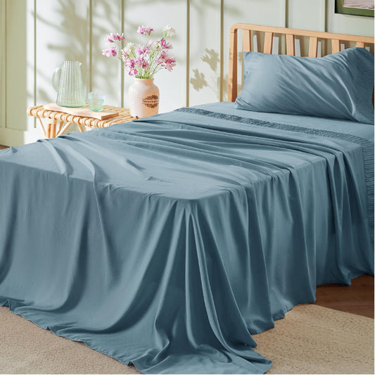 Bedsure Twin Sheets Set - Soft Twin Bed Sheets, 3 Pieces Hotel Luxury Mineral Blue Sheets Twin, Easy Care Polyester Microfiber Cooling Bed Sheet Set