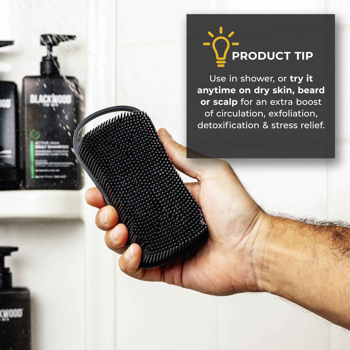 Blackwood For Men Hair & Beard Hydrator Spray (4oz) + Double Duty Beard & Body Scrubber Bundle - Vegan & Natural Leave-In Conditioner - Dual-Sided Men's Shower Tool