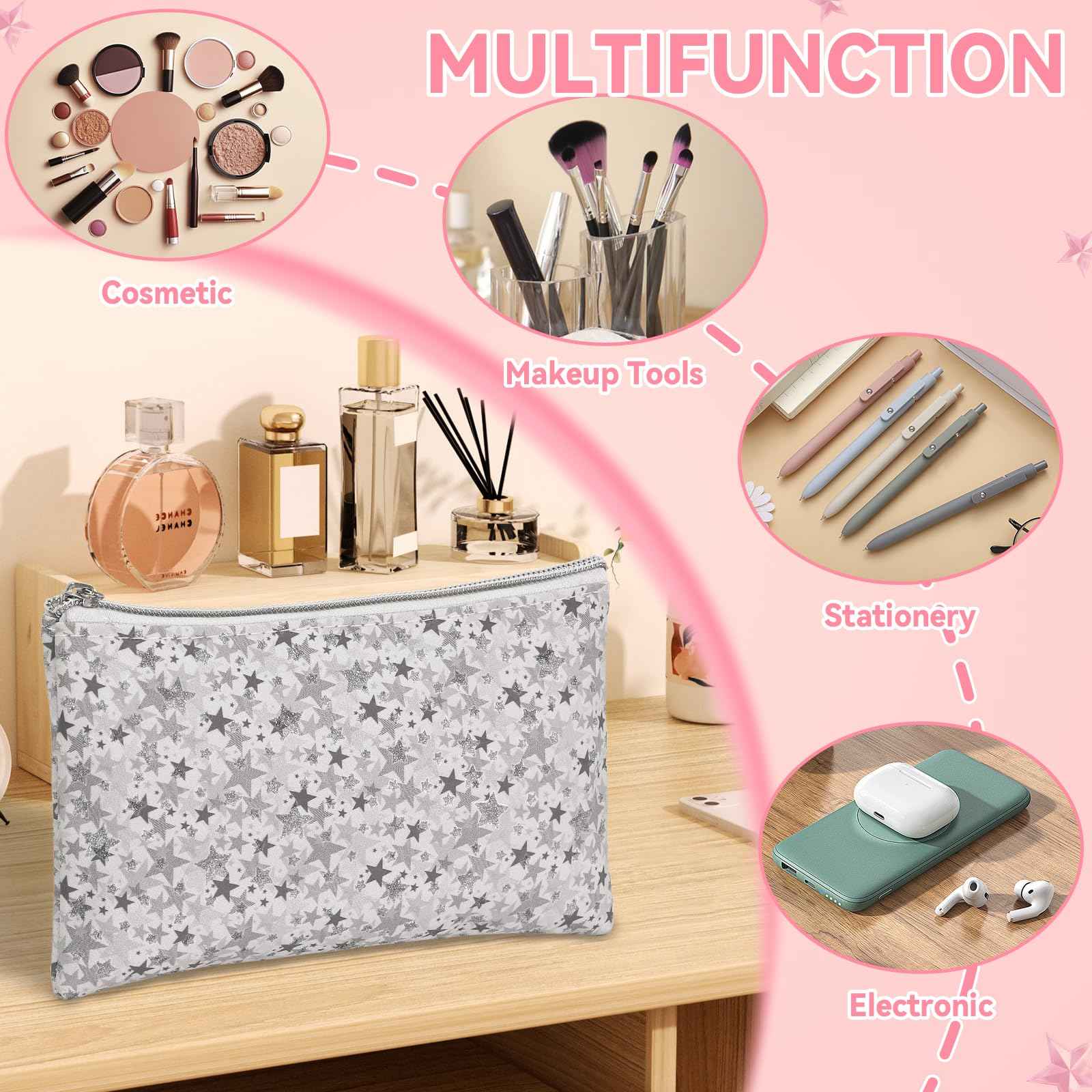 YedsIntu 12 Pieces Cosmetic Bag for Women, Makeup Bags with Zipper Waterproof Travel Toiletry Pouch, Cosmetic Packing Accessory Organizer (Grey)