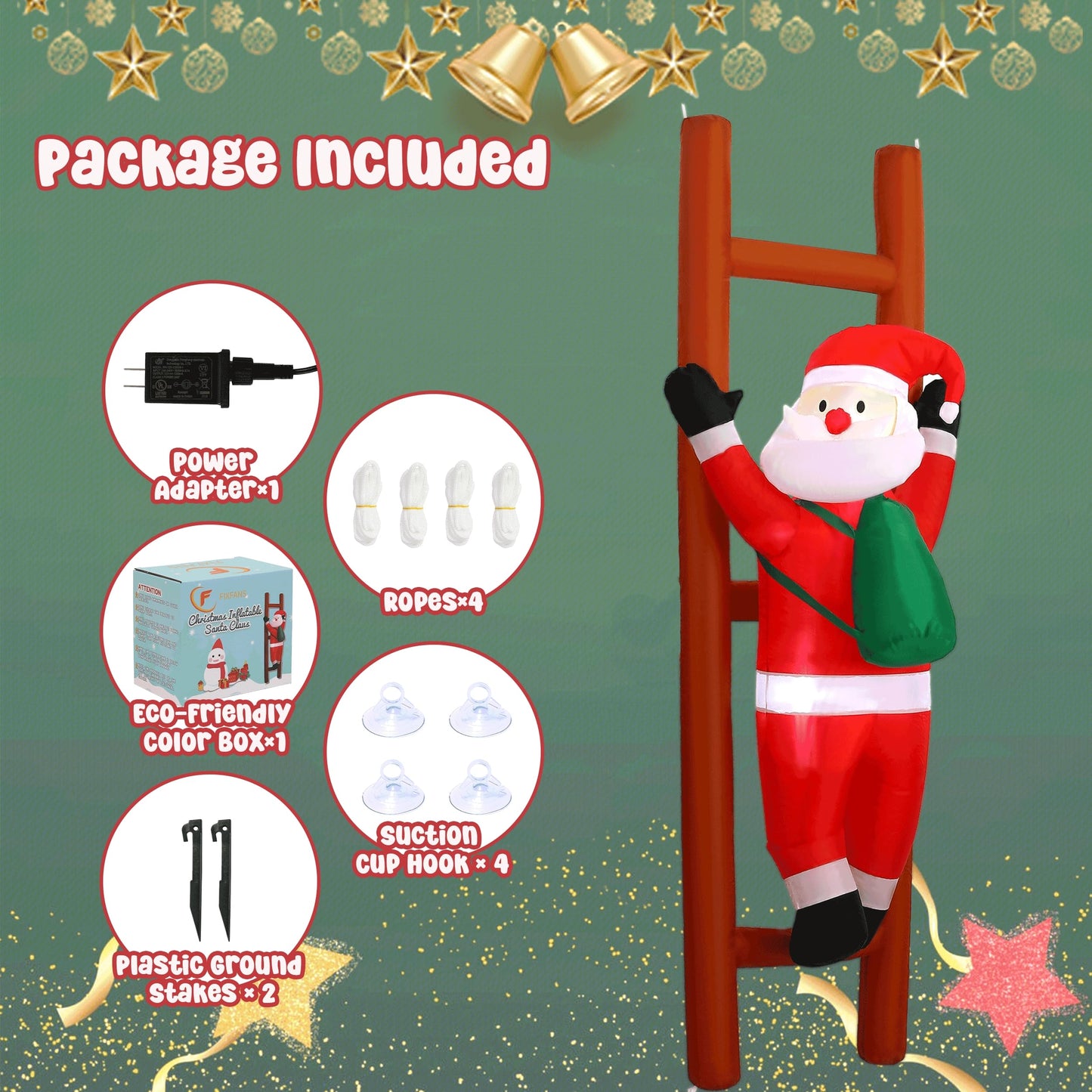 6FT Hanging Christmas Inflatables Decorations, Inflatable Santa Claus Climbing on Ladder, Xmas Blow Up Holiday Decor for Indoor Outdoor, Yard, Garden, Lawn, Home