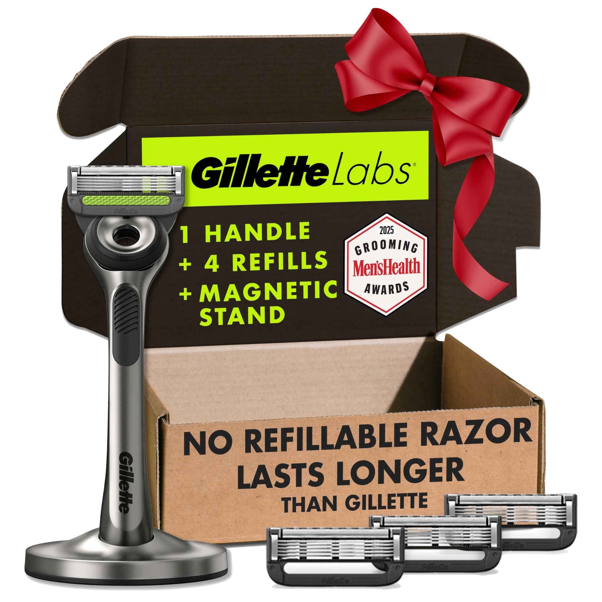 GilletteLabs with Exfoliating Bar by Gillette Razor for Men - 1 Handle, 4 Razor Blade Refills, Holiday Gifts for Men, Includes Premium Magnetic Stand