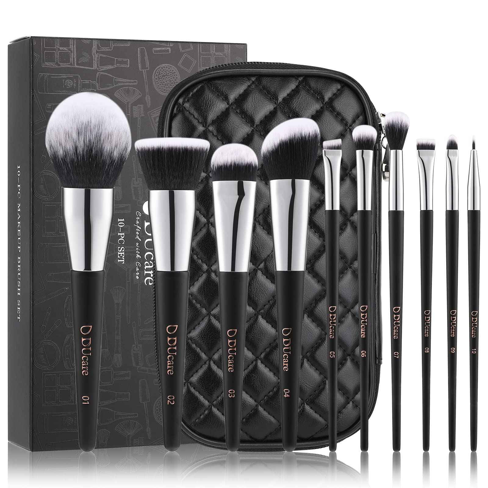 DUcare Makeup Brushes with Case 10Pcs Travel Makeup Brushset Women Gift Premium Synthetic Kabuki Foundation Blending Brush Face Powder Blush Concealers Eye Shadows with bag