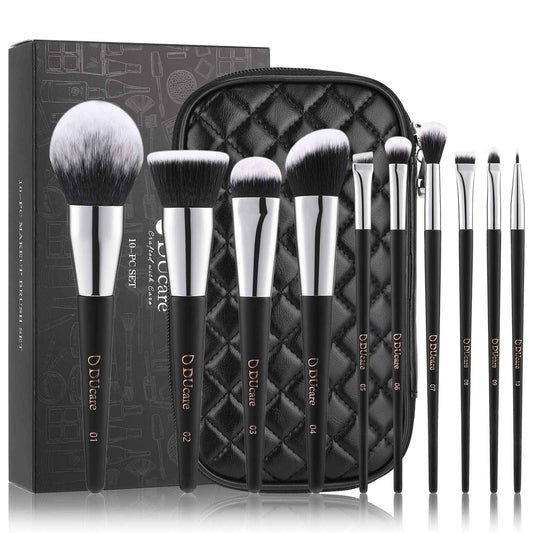 DUcare Makeup Brushes with Case 10Pcs Travel Makeup Brushset Women Gift Premium Synthetic Kabuki Foundation Blending Brush Face Powder Blush Concealers Eye Shadows with bag