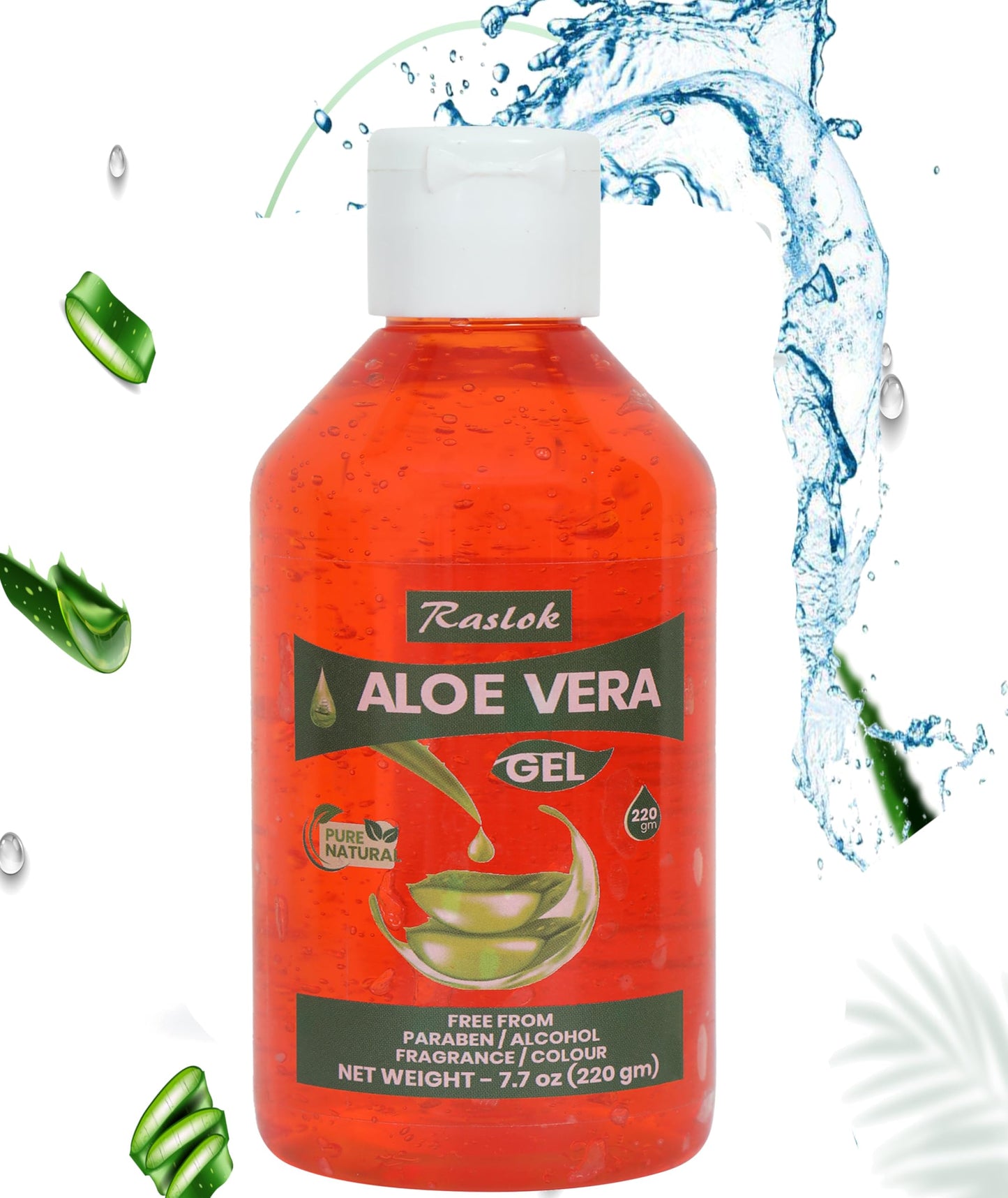 Raslok Aloe Vera Gel | 100% Pure Natural Organic Aloe Gel | For Moisturizing Face Skin & Hair Care (Hibiscus, 7.76 oz)