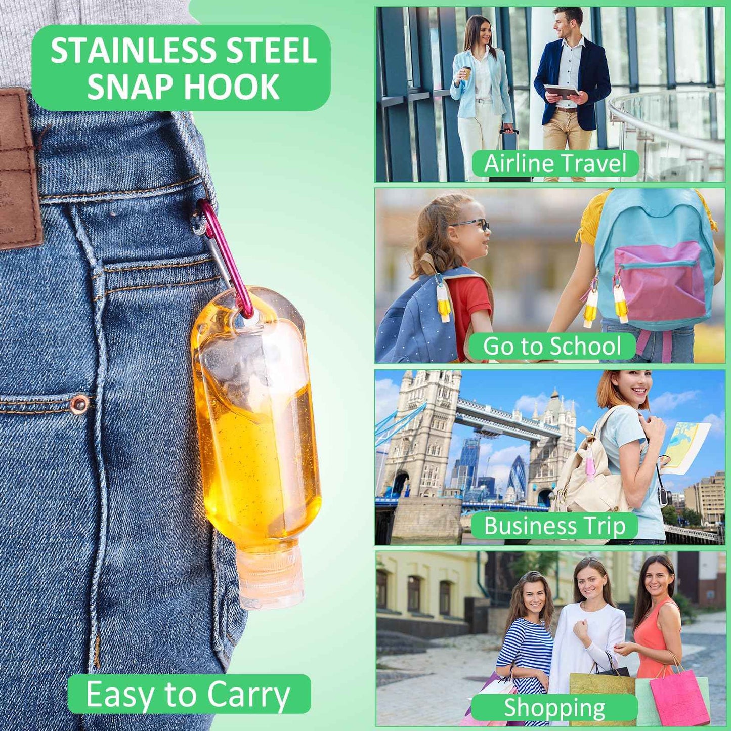 FairySandy 50 Pcs Traveling Bottles with Keychain 2oz Clear Plastic Hand Sanitizer Holder Keychain Empty Refillable Liquid Packing Container Squeeze Plastic Bottle with Lid,Rectangle