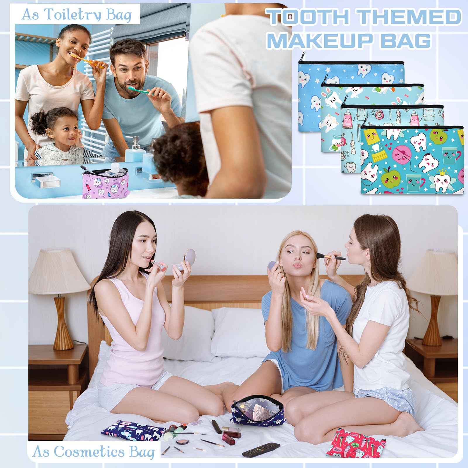 Silkfly 30 Pieces Teeth Makeup Bags Dentist Gifts Dental Hygienist for Women Nurse Cute Teeth Cosmetic Bags Dental Assistant Accessories Zipper Travel Pouch for Birthday Graduation Nurse Week Gifts