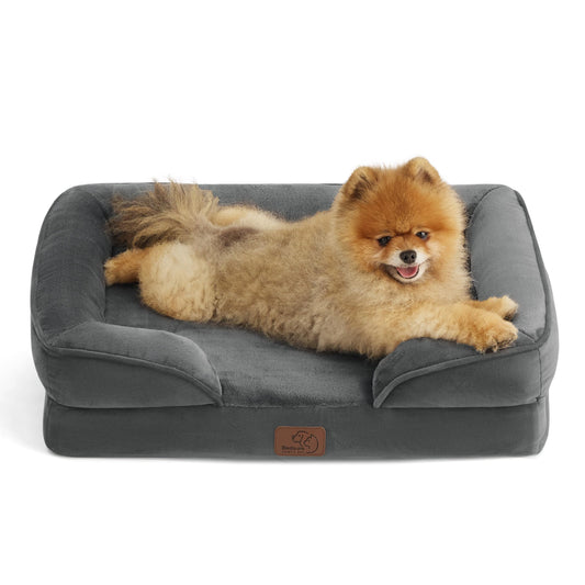 Bedsure Small Orthopedic Dog Bed - Washable Bolster Dog Sofa Beds for Small Dogs, Supportive Foam Pet Couch Bed with Removable Washable Cover, Waterproof Lining and Nonskid Bottom Couch, Dark Grey