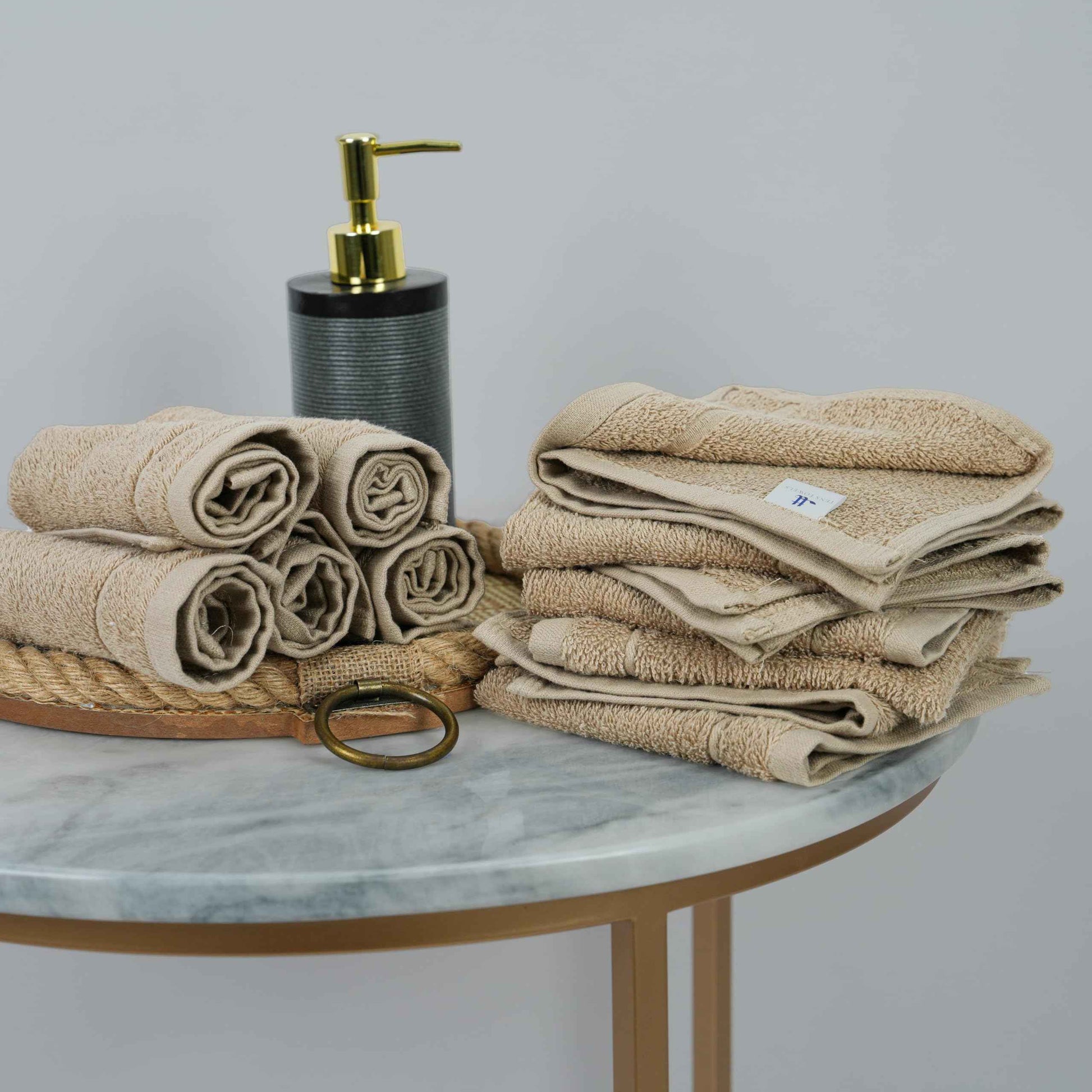 Tens Towels Pack of 12 Washcloths, 12 x 12 Inches, Lighter Weight, Quick to Dry, Super Soft & Absorbent, Gentle Face Towels, Hotel Quality, Perfect for Bathroom, Gym, Spa (Beige, 12 Pack)