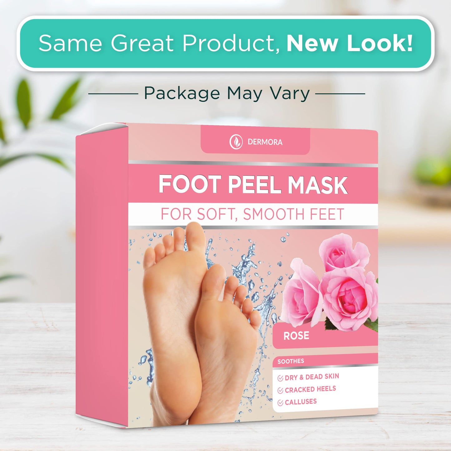 DERMORA Foot Peel Mask - 2 Pack of Regular Size Skin Exfoliating Foot Masks for Dry, Cracked Feet, Callus, Dead Skin Remover - Feet Peeling Mask for baby soft feet, Rose Scent