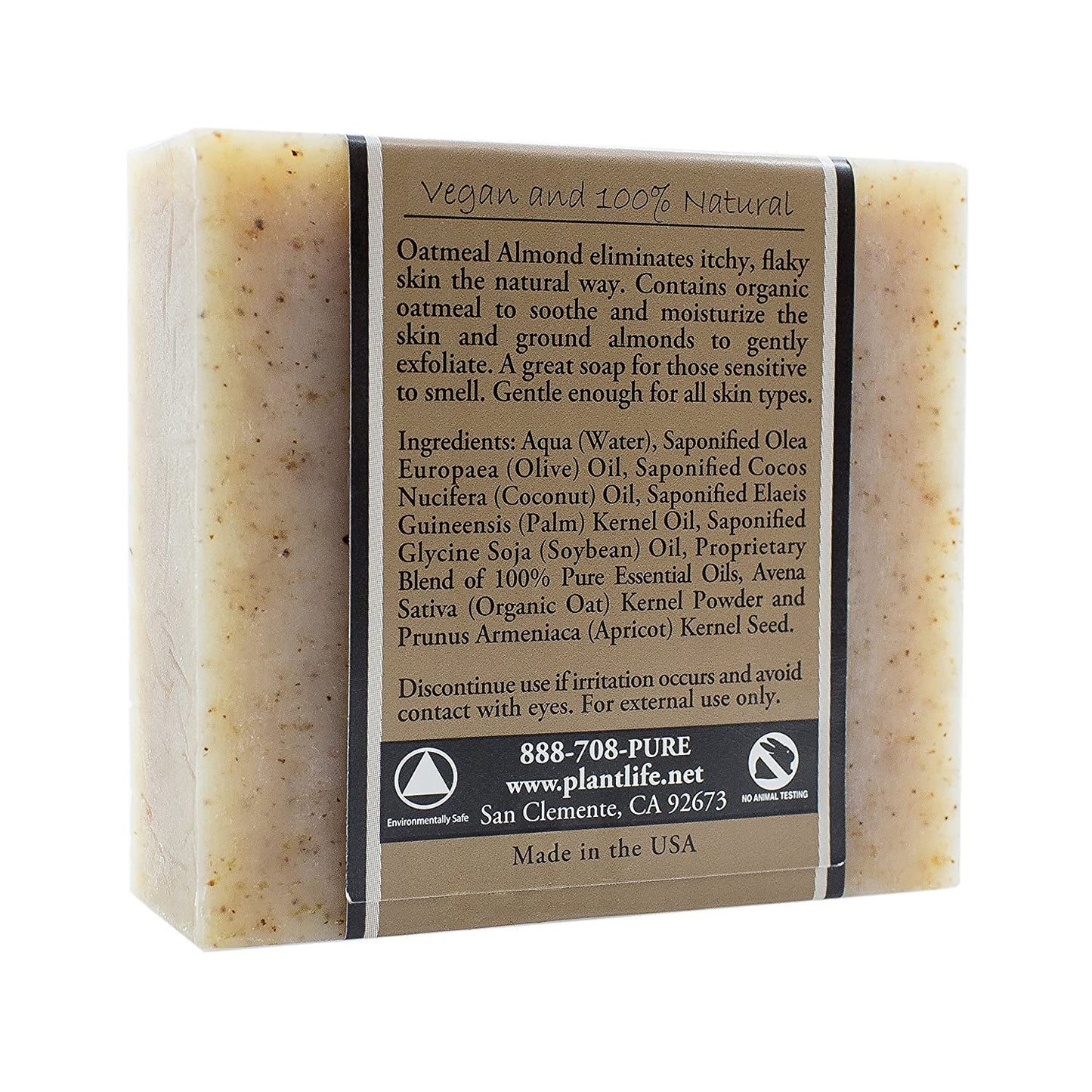 Plantlife Oatmeal Almond 6-Pack Bar Soap - Moisturizing and Soothing Soap for Your Skin - Hand Crafted Using Plant-Based Ingredients - Made in California 4oz Bar