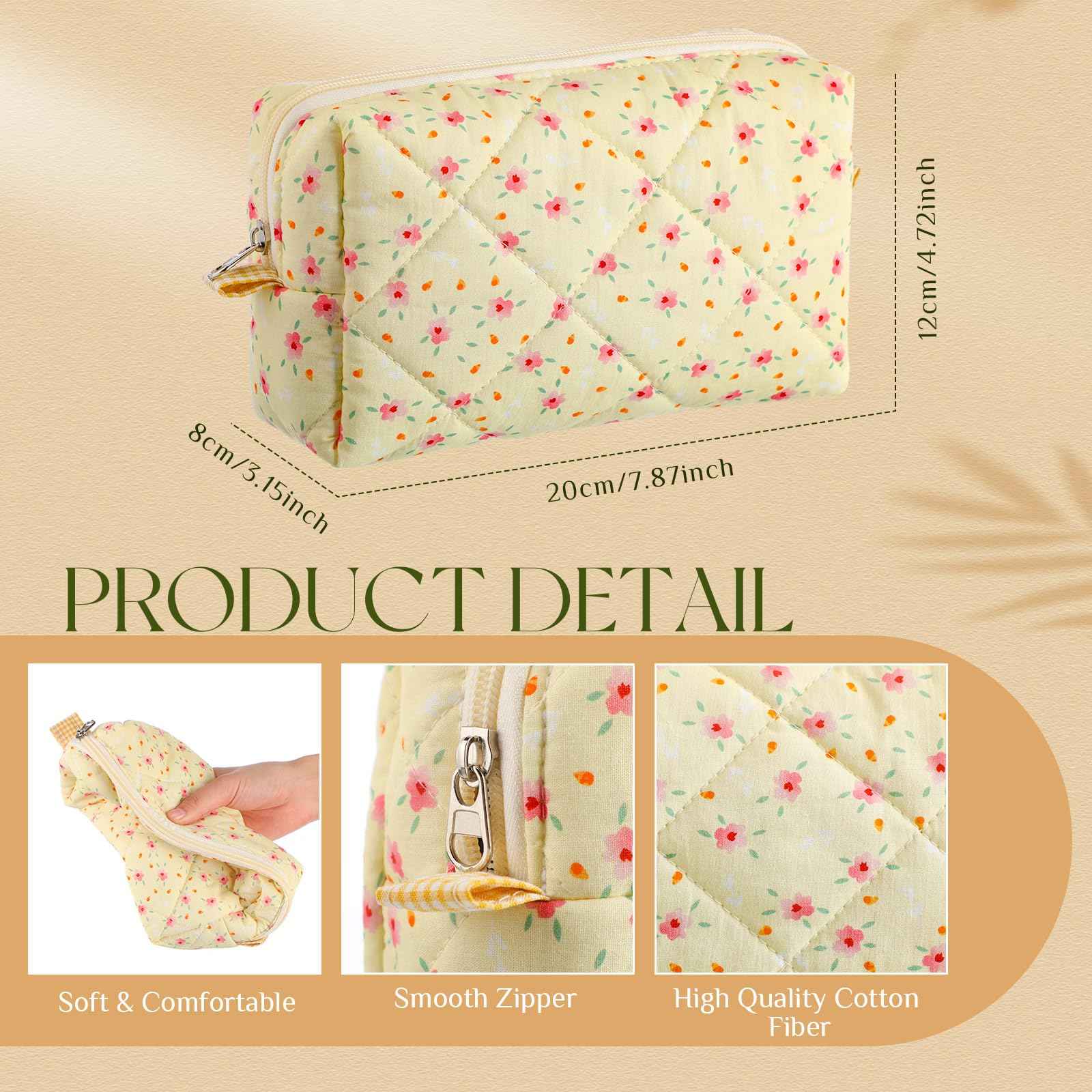 Paterr 10 Pcs Cotton Quilted Makeup Bag Bulk Cute Cosmetic Bag for Women Floral Gingham Coquette Aesthetic Travel Toiletry Pouch Bags Bridesmaid Gifts(Classic Style,7.87 x 4.72 x 3.15 Inches)