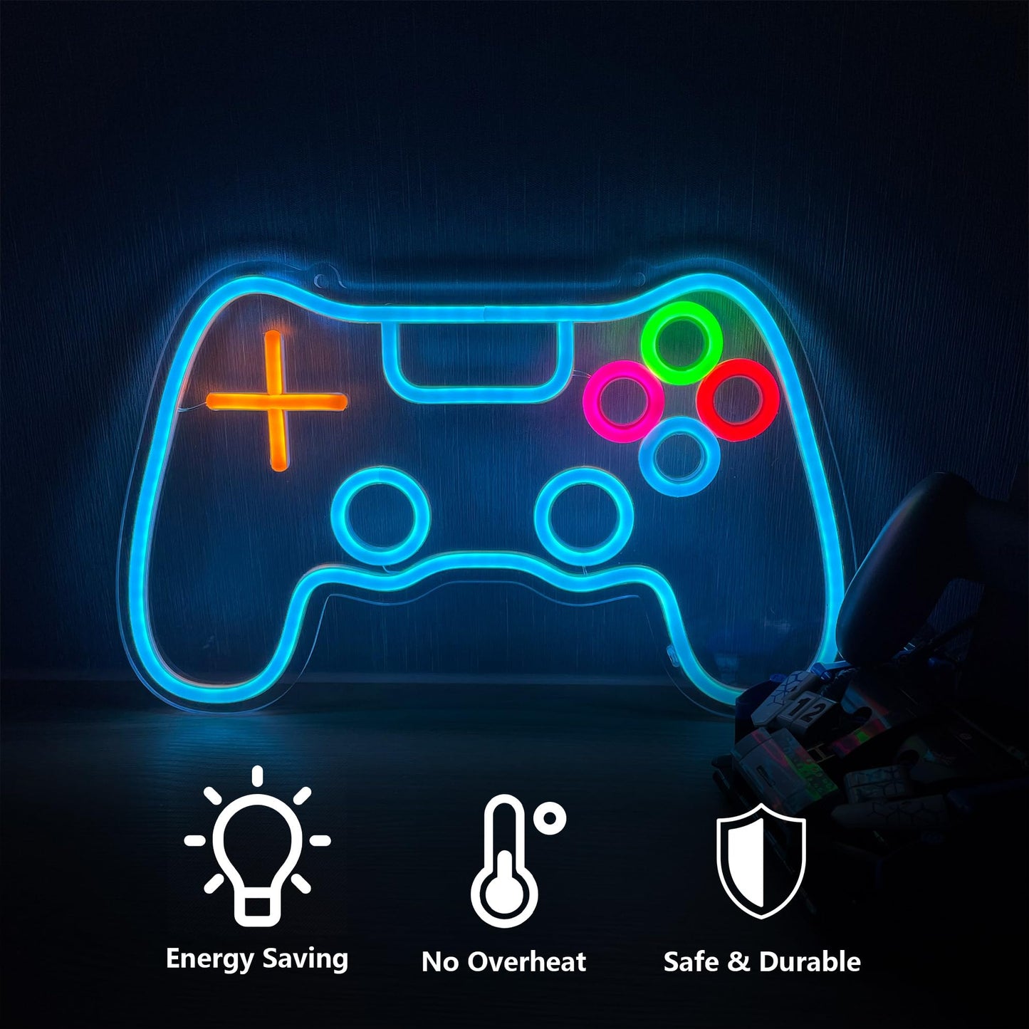 EASETIME Gaming Neon Sign Gamepad Shaped LED Sign for Game Room Decor USB Powered Christmas Neon Sign Wall Decor Vibrant Blue Gaming Light for Teens Dorm Decorations Gamer Gifts