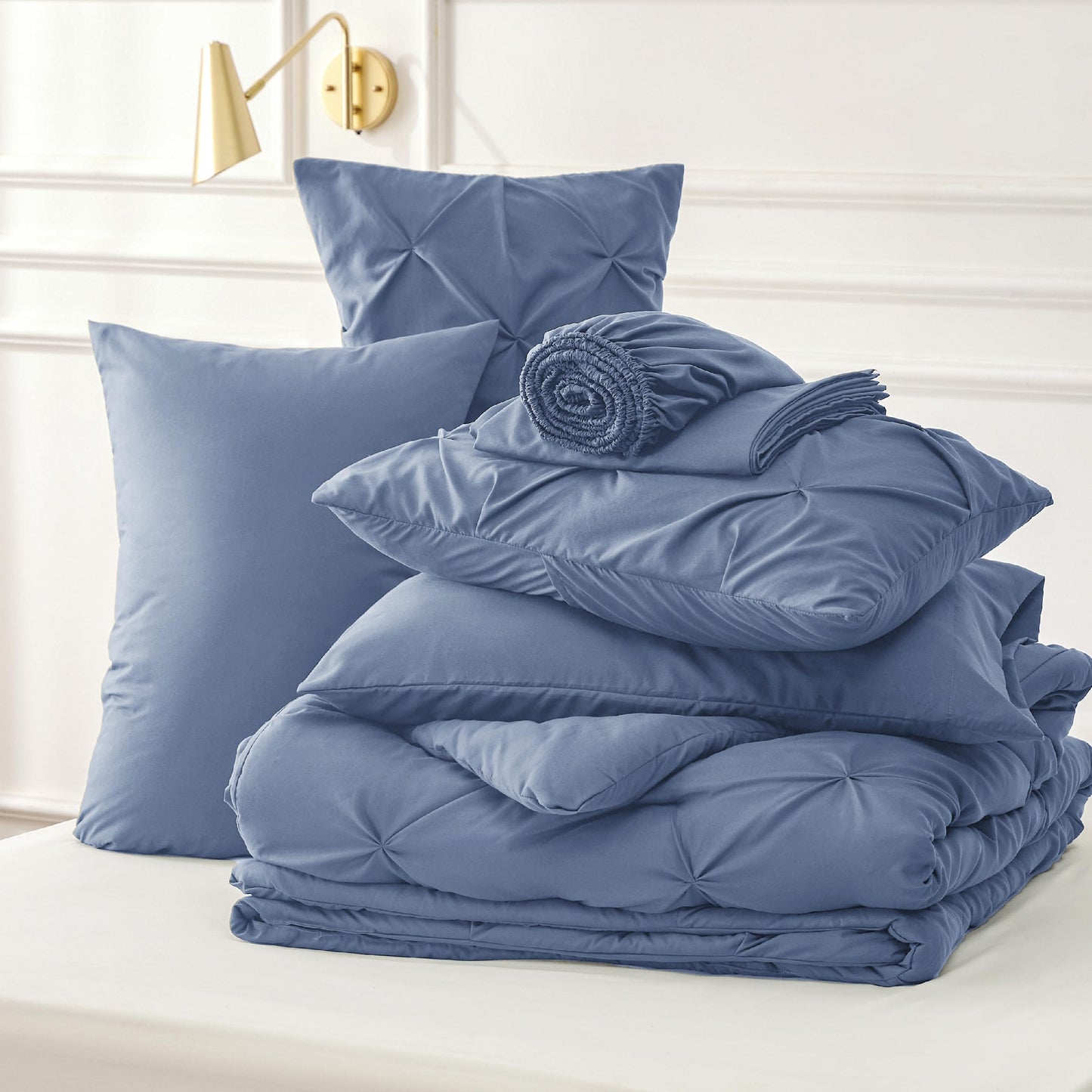 Bedsure Twin Comforter Set with Sheets - 5 Pieces Twin Bedding Sets, Pinch Pleat Slate Blue Twin Bed in a Bag with Comforter, Sheets, Pillowcase & Sham