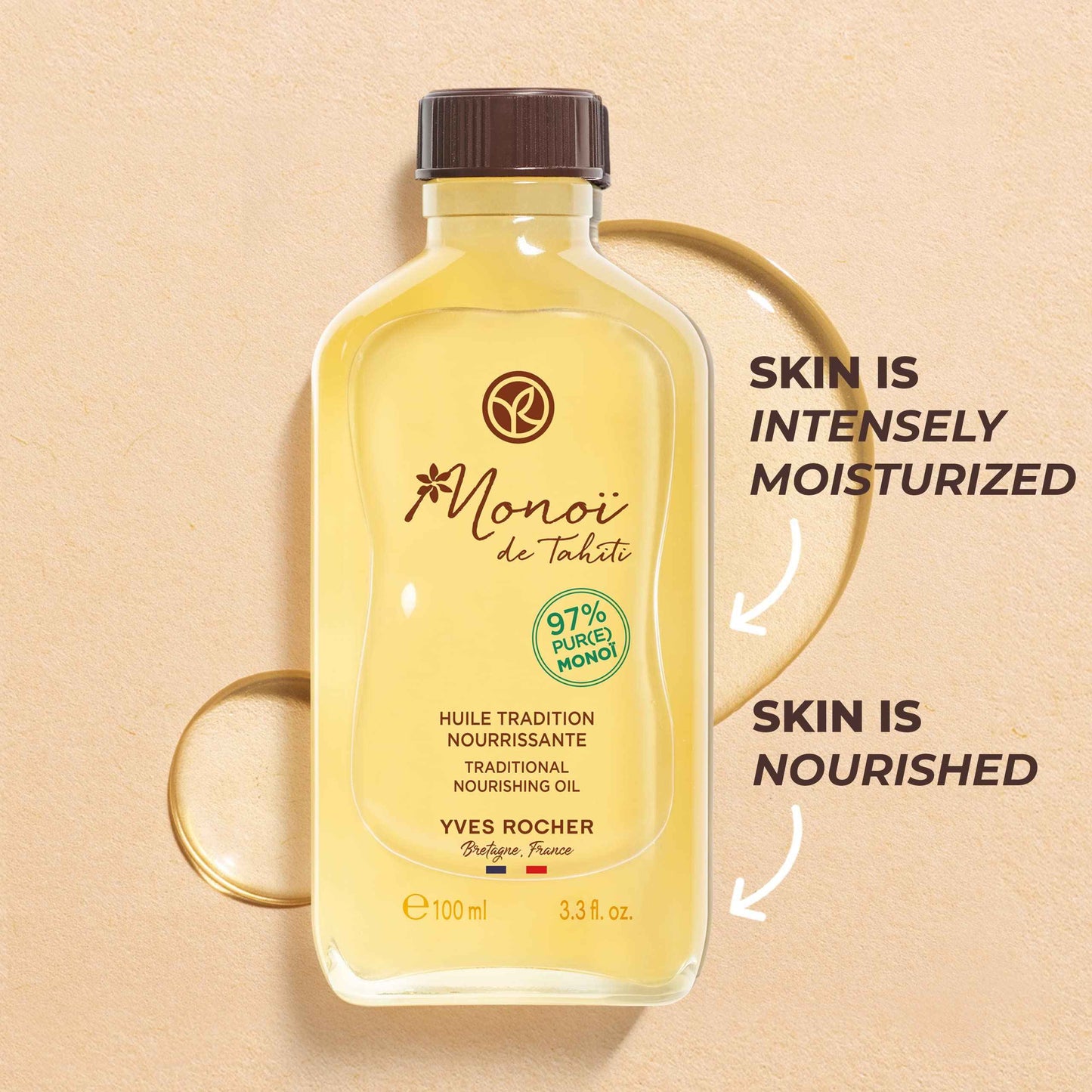 Yves Rocher Monoï de Tahiti Traditional Nourishing Oil for Body and Hair – 3.4 Oz – 1 Ct