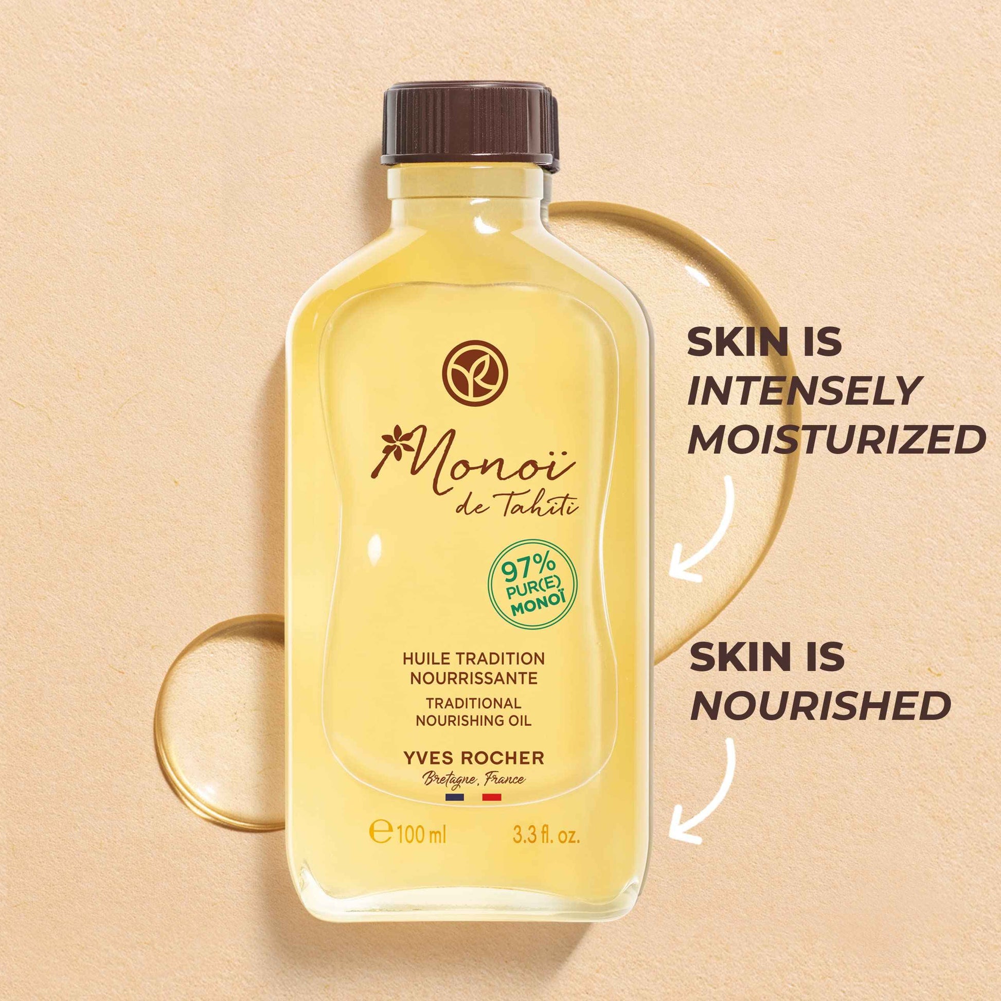 Yves Rocher Monoï de Tahiti Traditional Nourishing Oil for Body and Hair – 3.4 Oz – 1 Ct