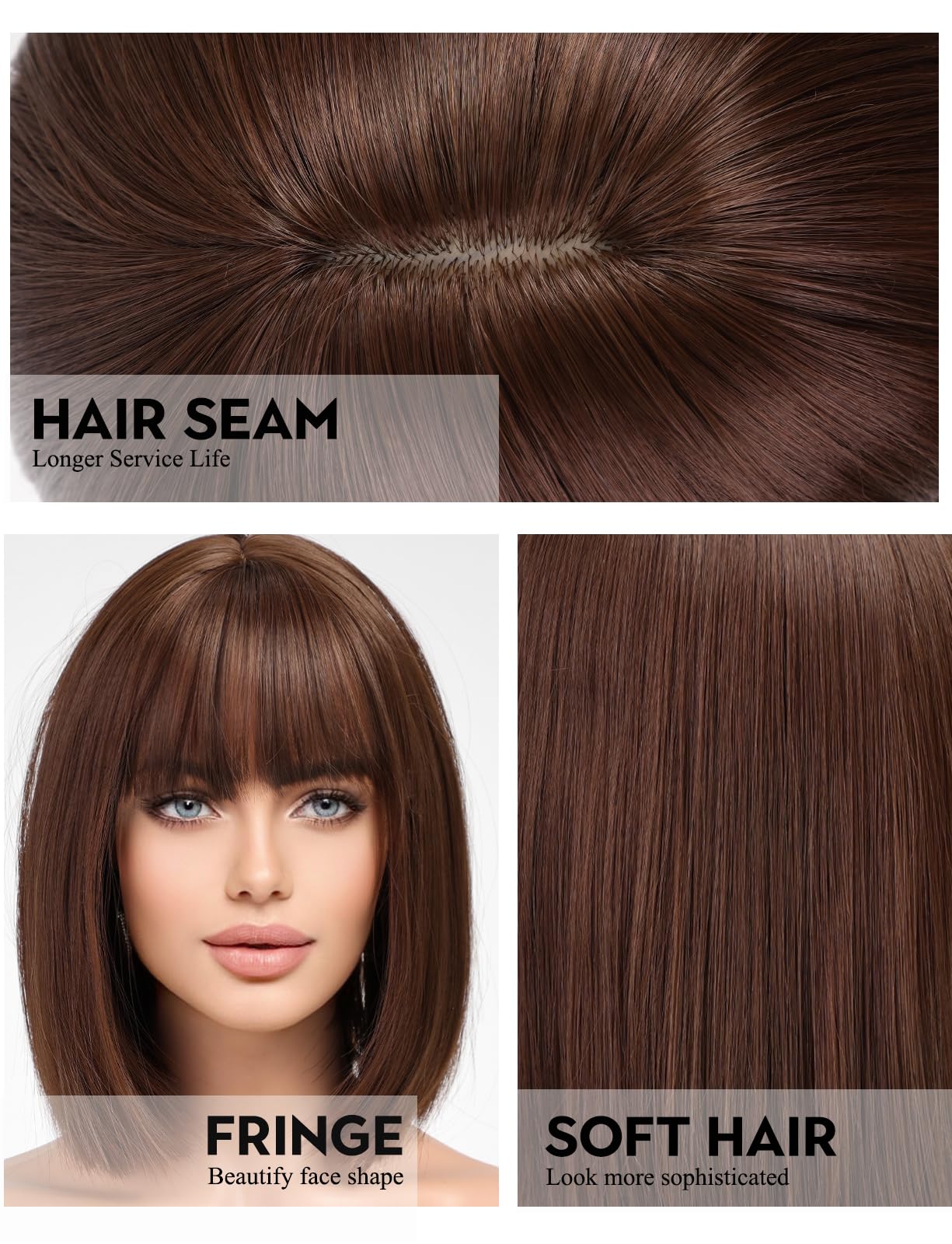 Getshow Brown Bob Wigs for Women,Synthetic Wig with Bangs