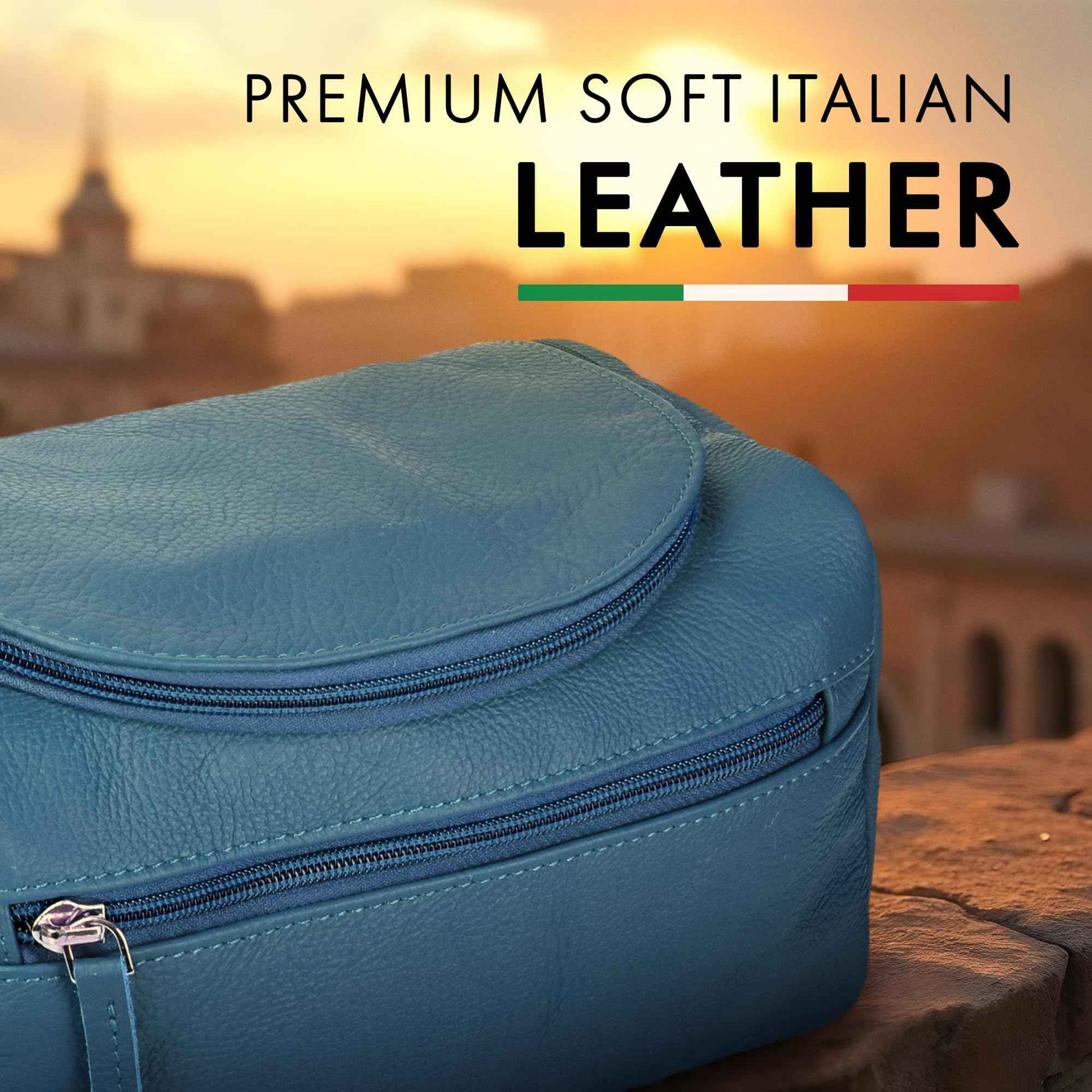 ELIZO Premium REAL Leather Toiletry Bag for Men Dopp Kitt Hanging Mens Toiletry Large TSA Toiletries Bag Shaving Grooming Bag Organizer Espresso (Blue, Large)